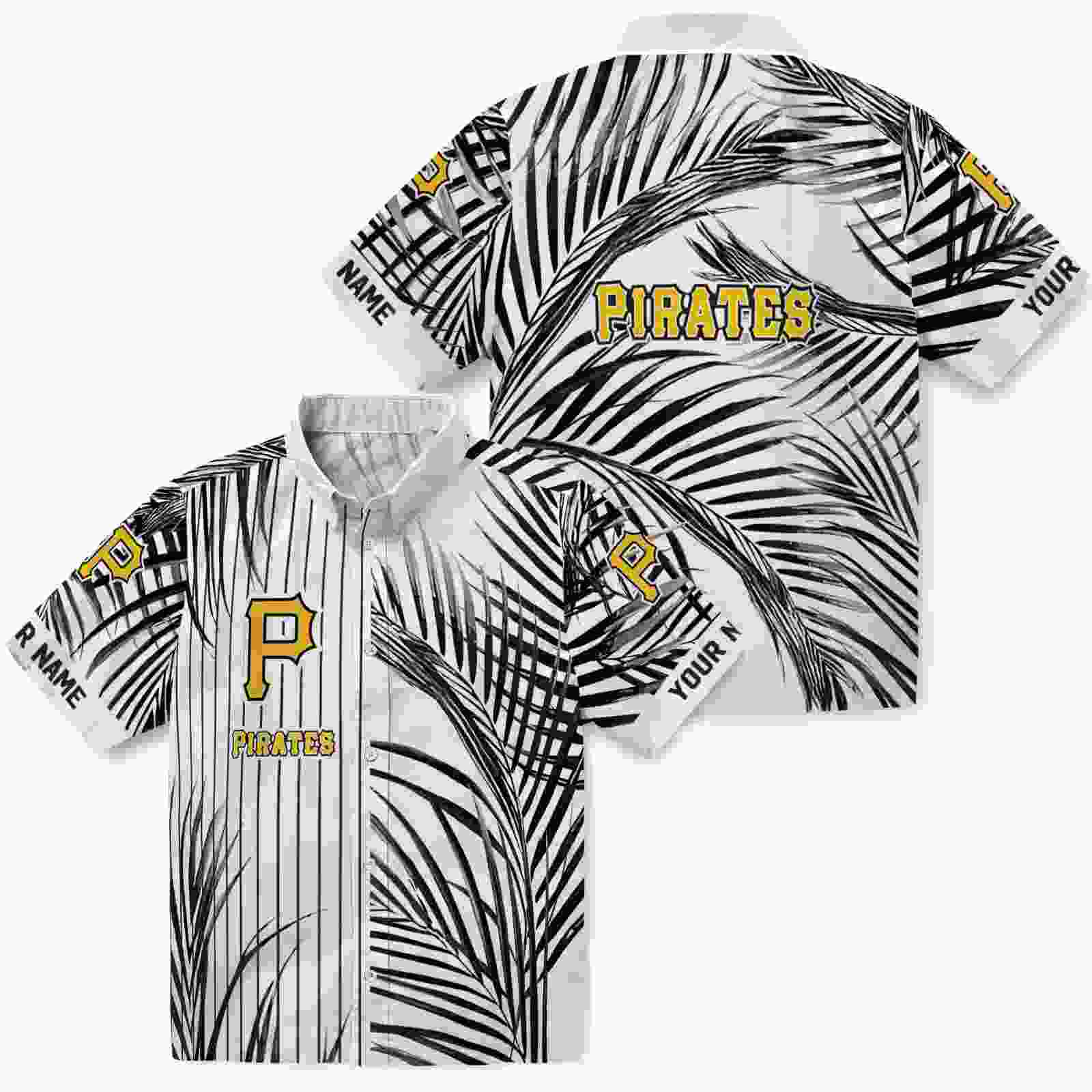 pittsburgh pirates palm stripes black white hawaiian shirt high quality