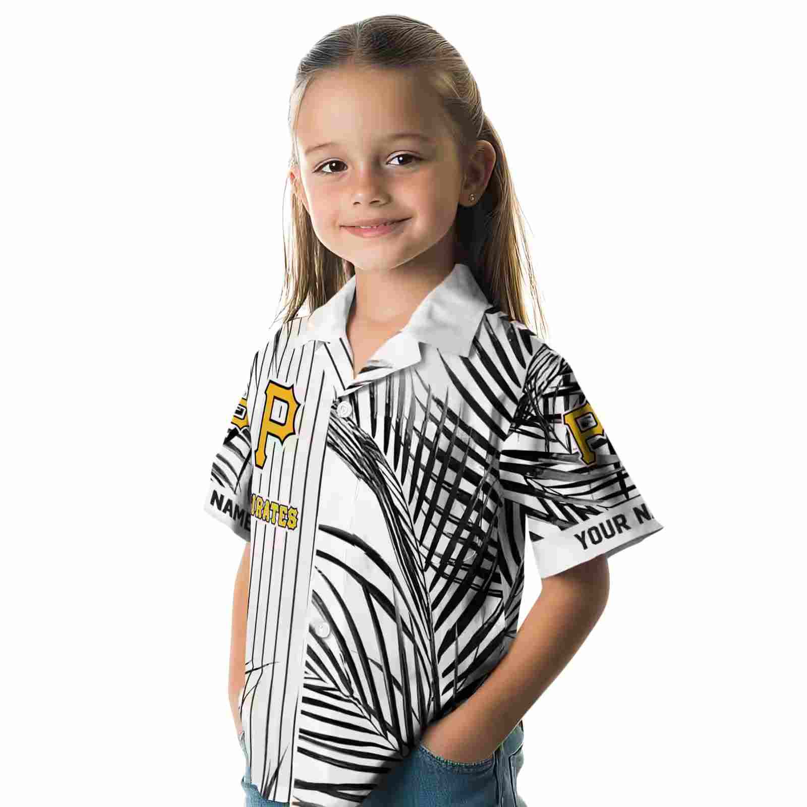 pittsburgh pirates palm stripes black white hawaiian shirt premium grade