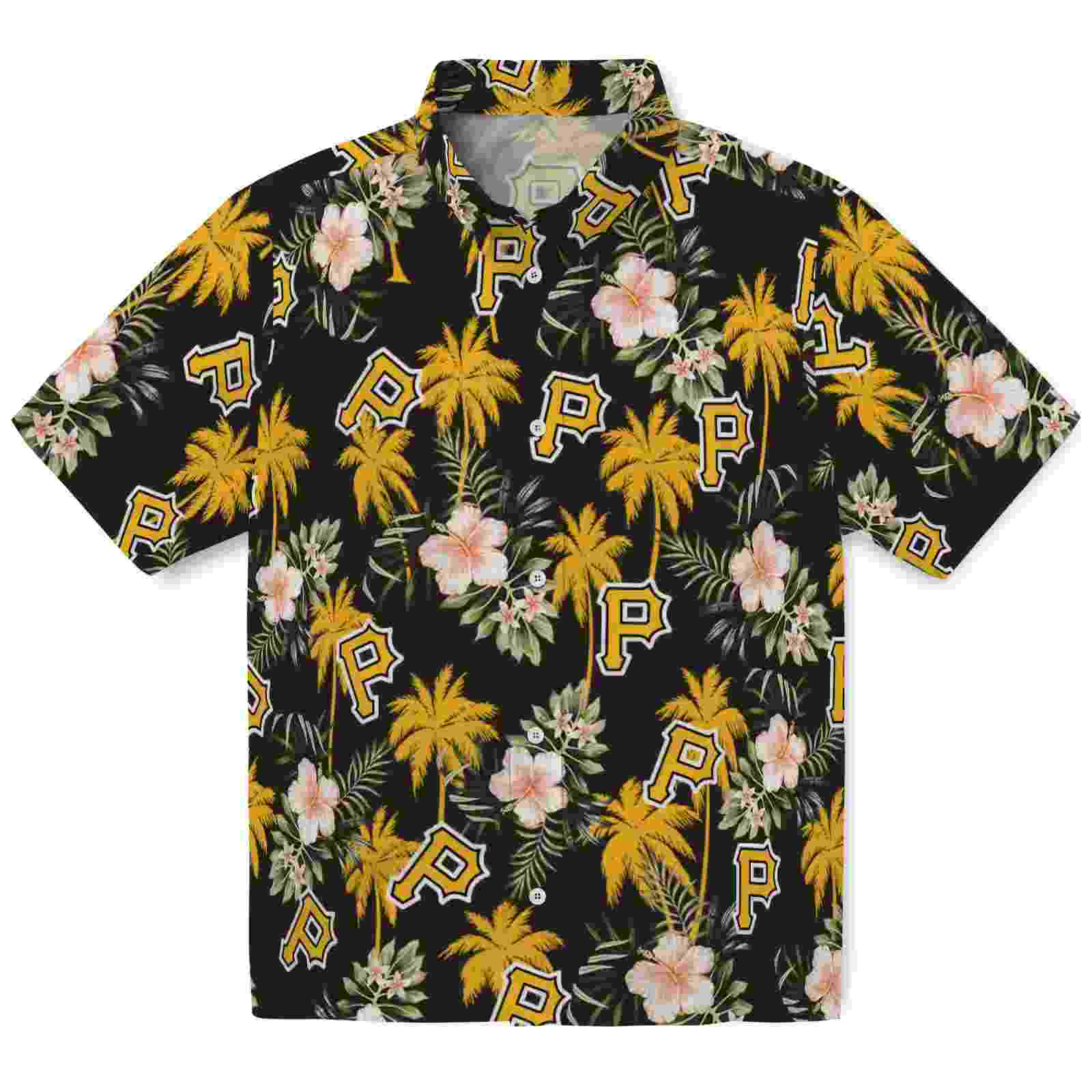 Pittsburgh Pirates Palm Tree Flower Black Hawaiian Shirt