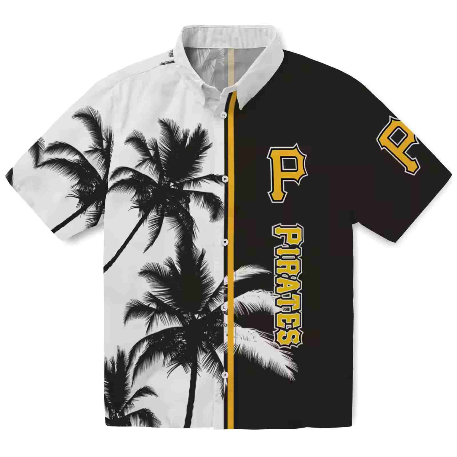 Pittsburgh Pirates Palm Trees Black White Hawaiian Shirt