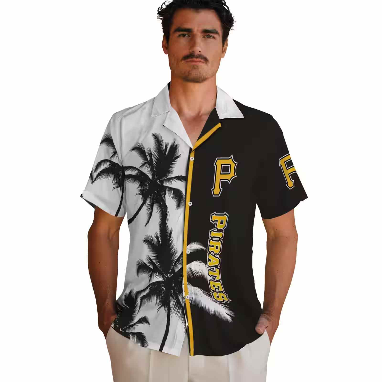 pittsburgh pirates palm trees black white hawaiian shirt fashion forward