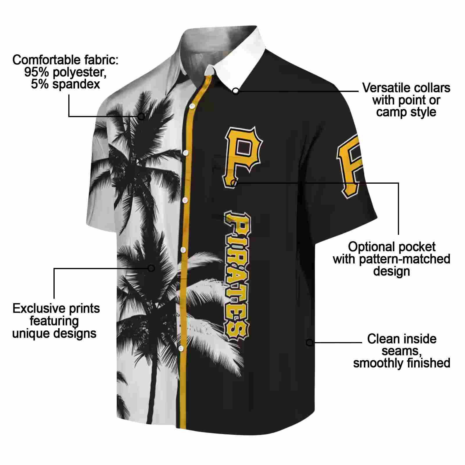 pittsburgh pirates palm trees black white hawaiian shirt new arrival