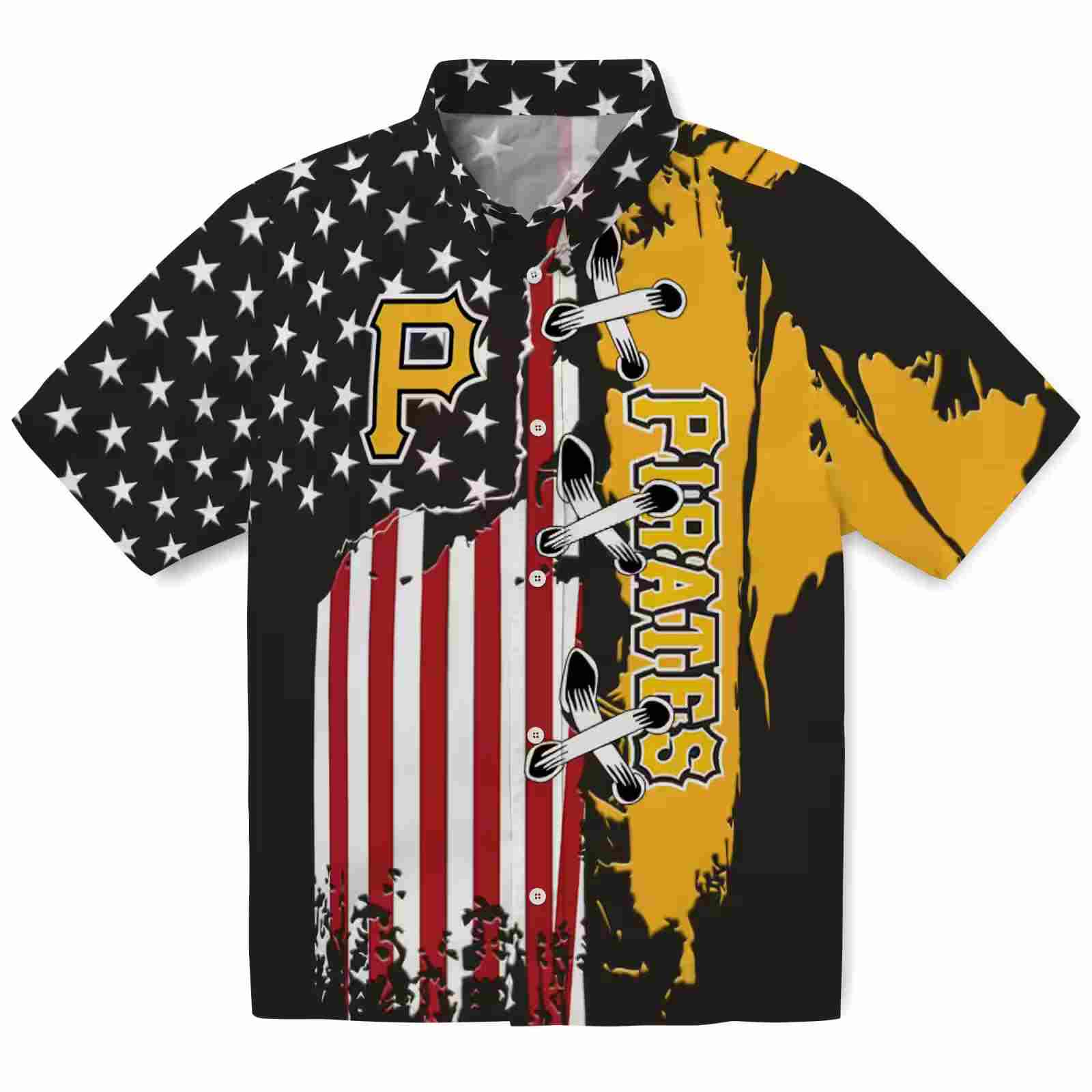 Pittsburgh Pirates Stitched Flag Black Hawaiian Shirt