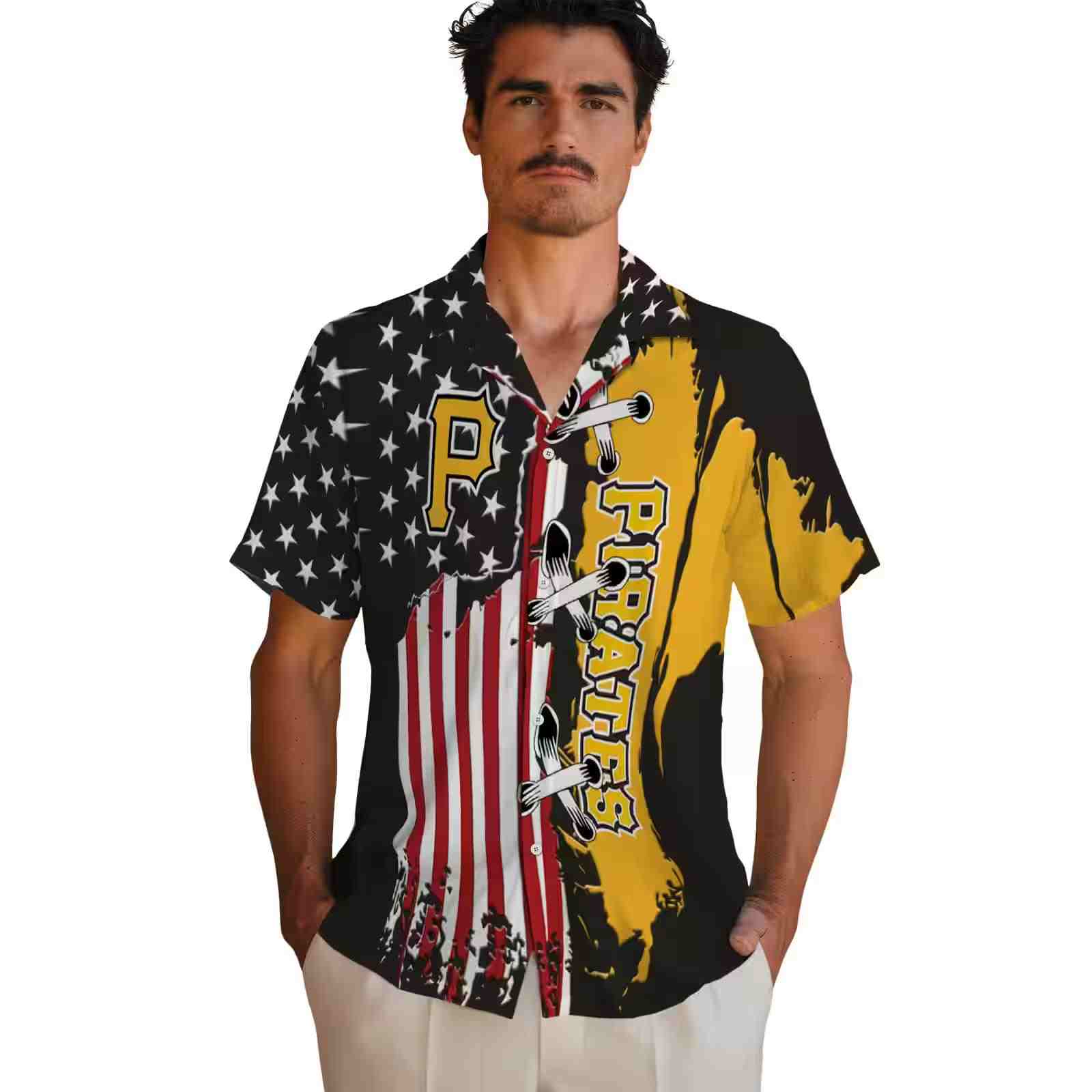 pittsburgh pirates stitched flag black hawaiian shirt fashion forward