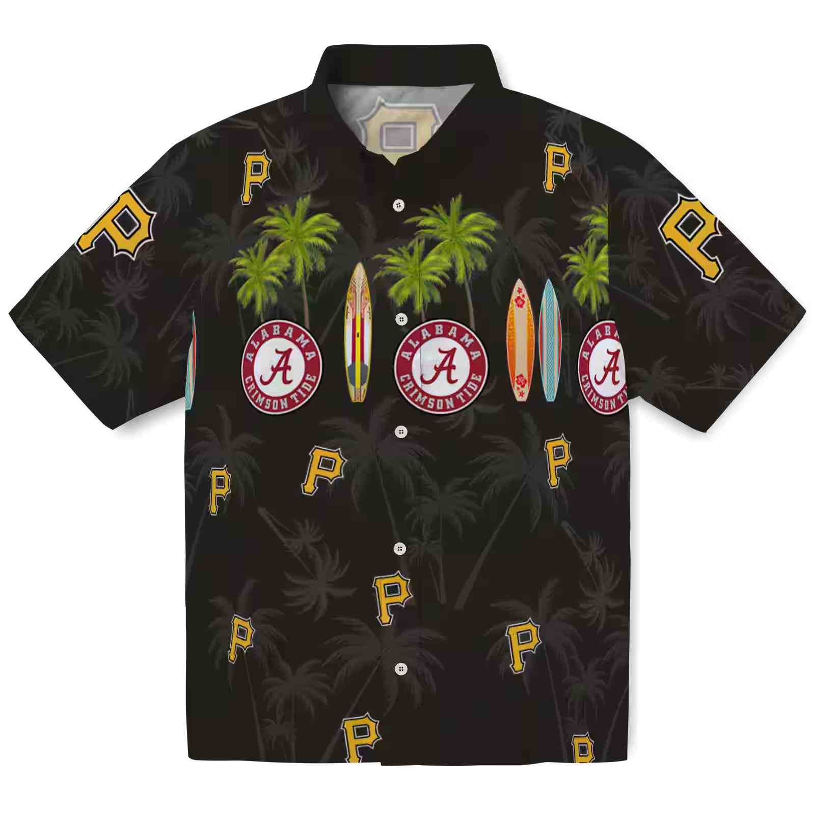 Pittsburgh Pirates Surfboard Palm Black Hawaiian Shirt