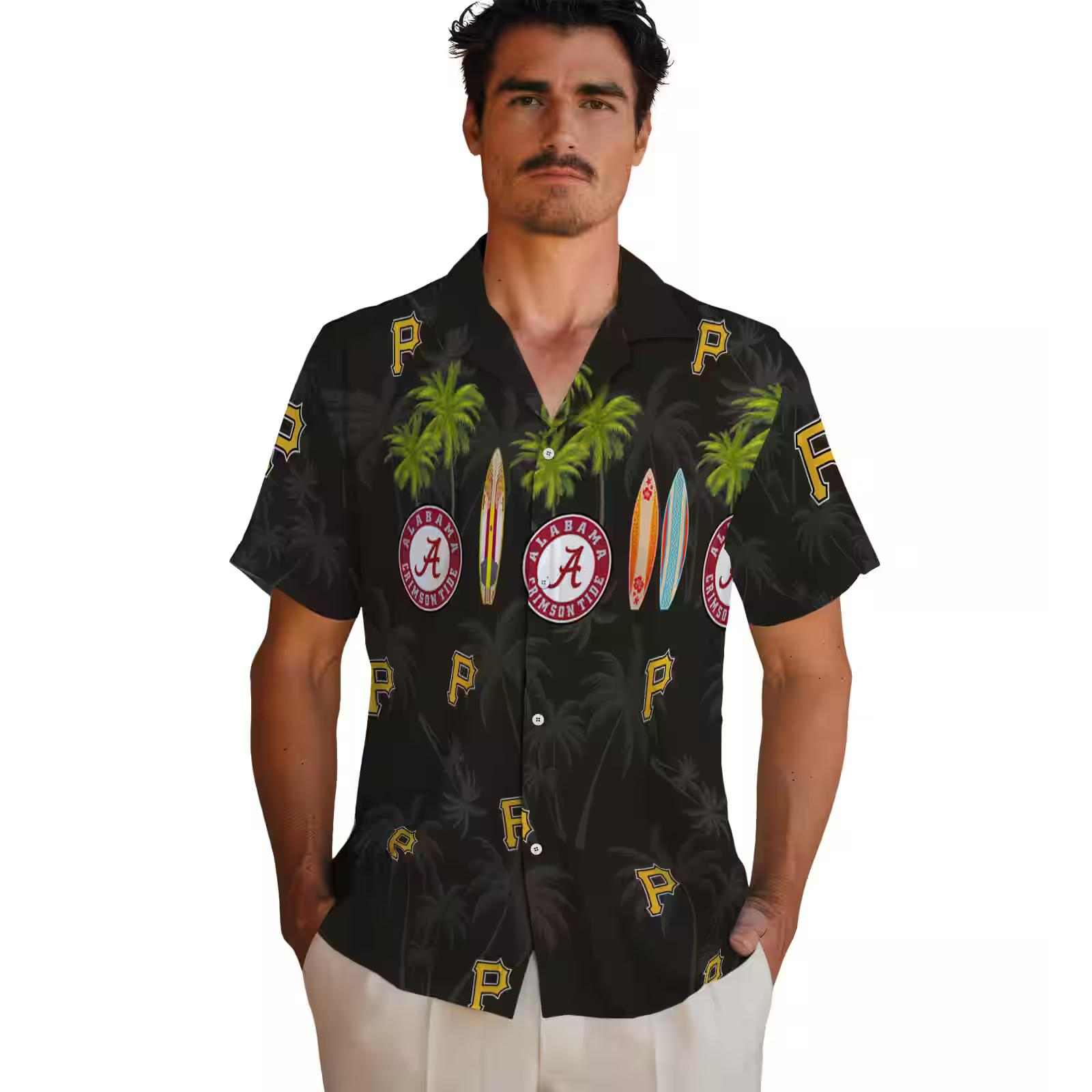 pittsburgh pirates surfboard palm black hawaiian shirt fashion forward