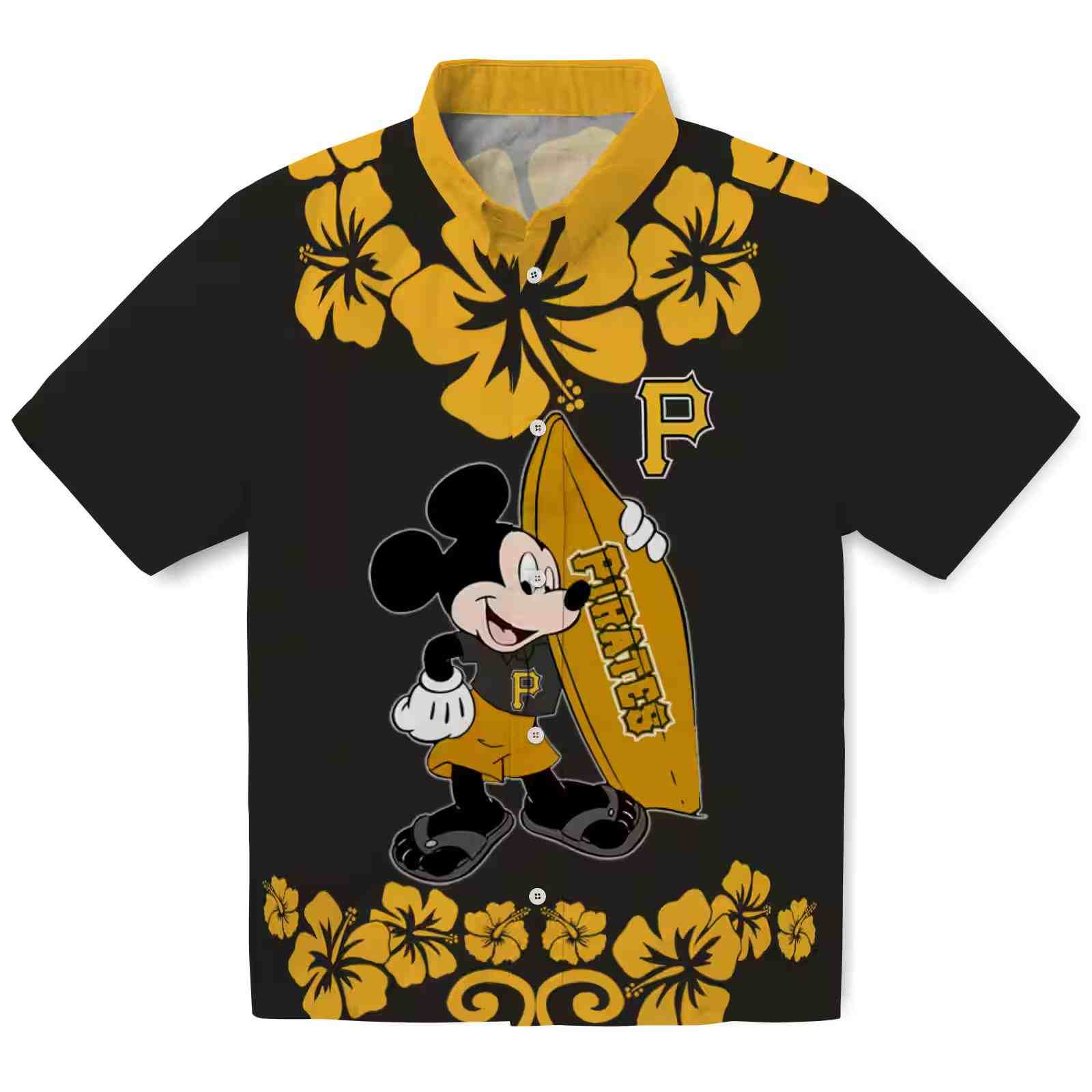 Pittsburgh Pirates Surfing Mickey Black Hawaiian Shirt