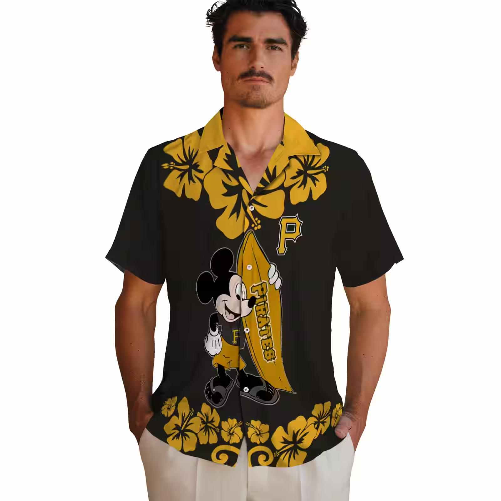 pittsburgh pirates surfing mickey black hawaiian shirt fashion forward