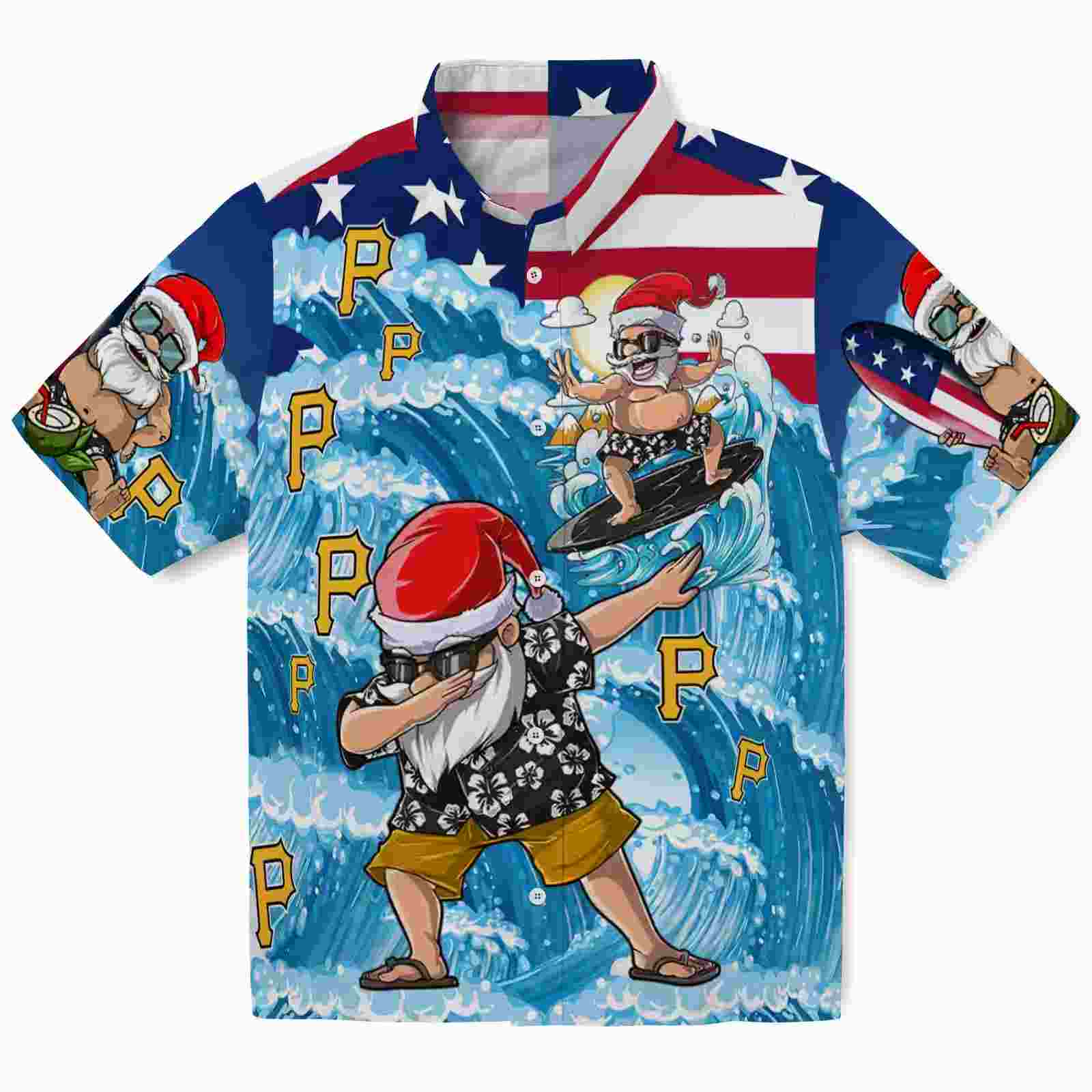 Pittsburgh Pirates Surfing Santa Blue Hawaiian Shirt