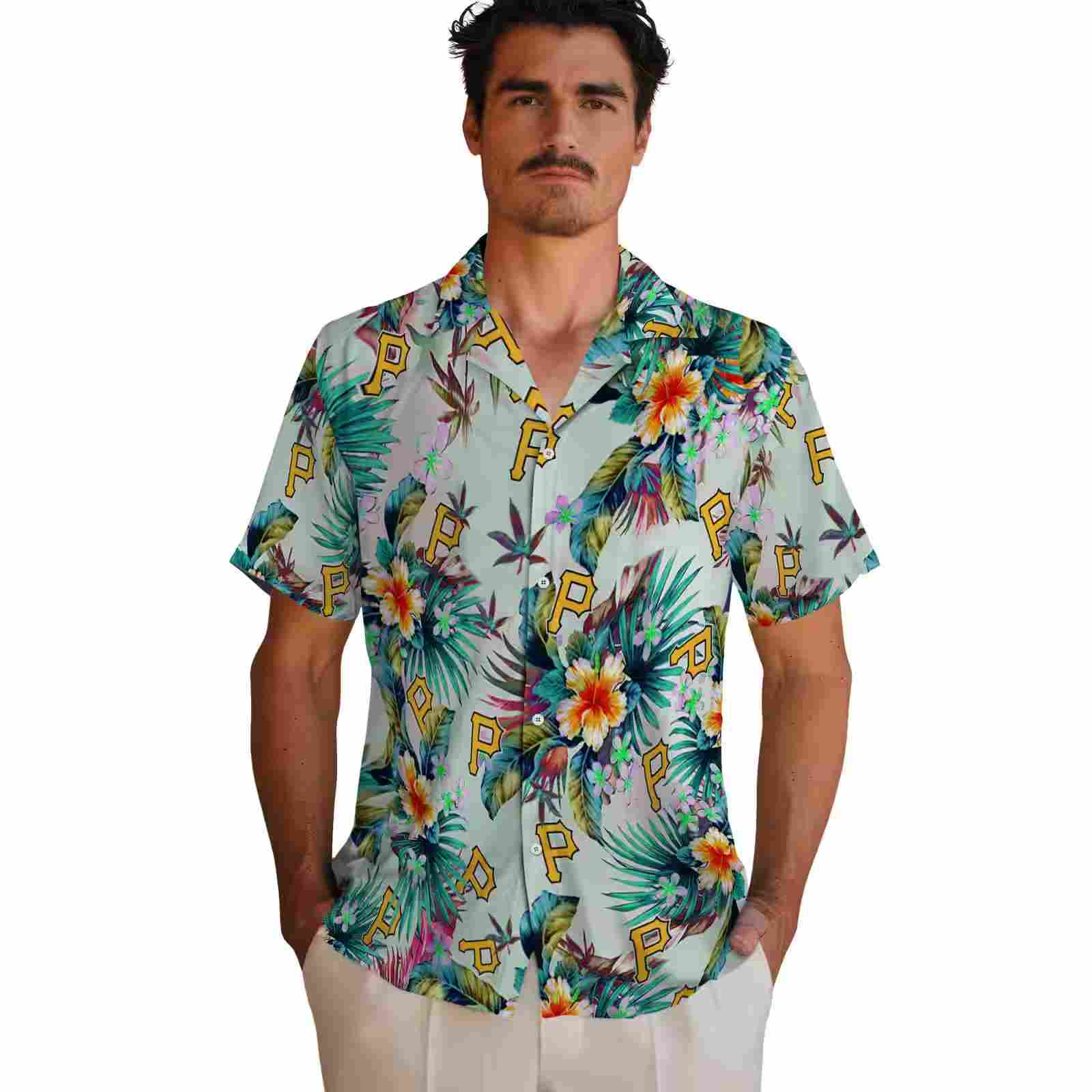 pittsburgh pirates tropical foliage green hawaiian shirt fashion forward