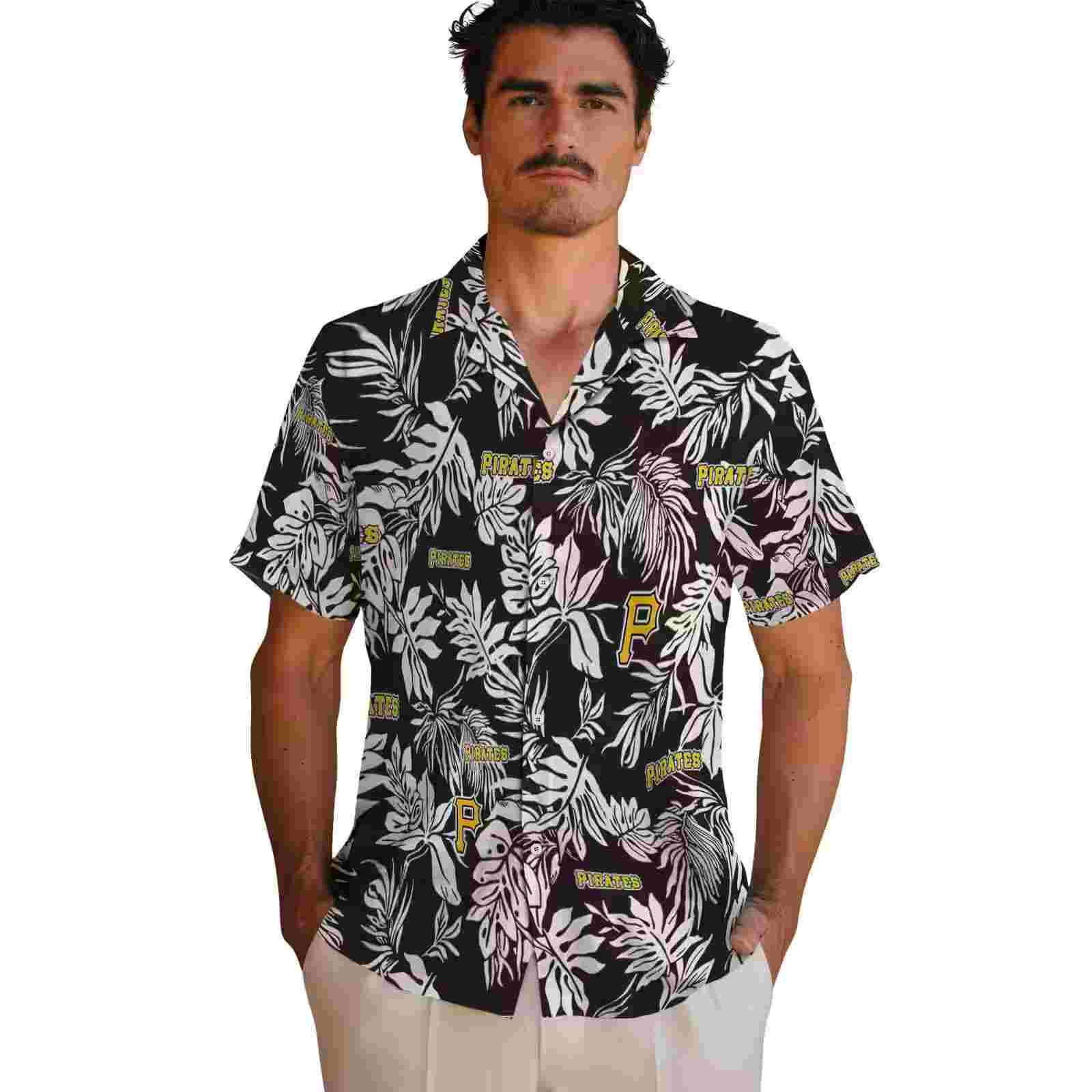 pittsburgh pirates tropical leaf black white hawaiian shirt fashion forward