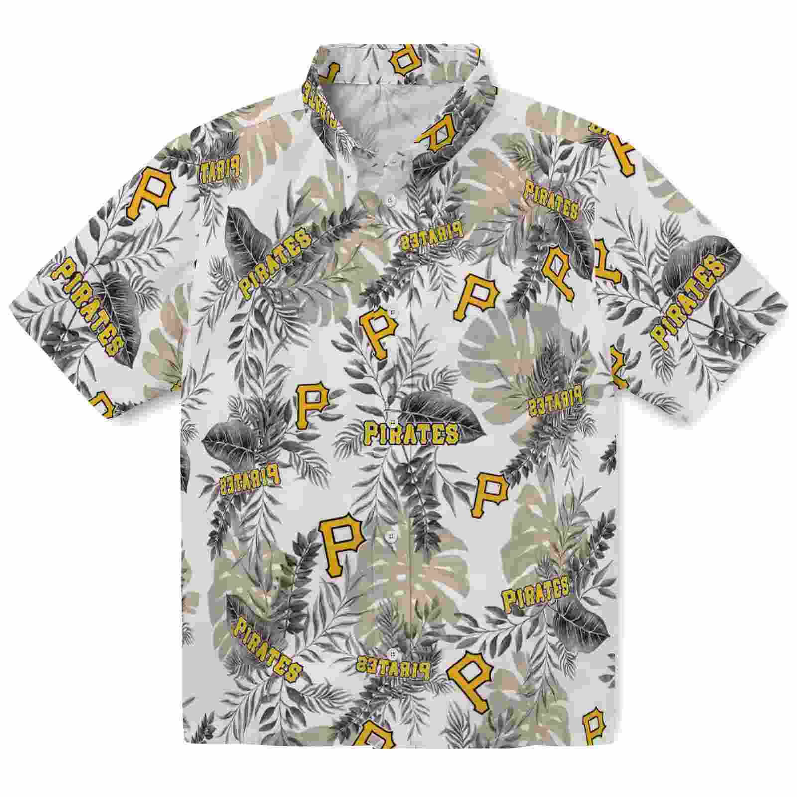 Pittsburgh Pirates Tropical Leaves Black White Hawaiian Shirt