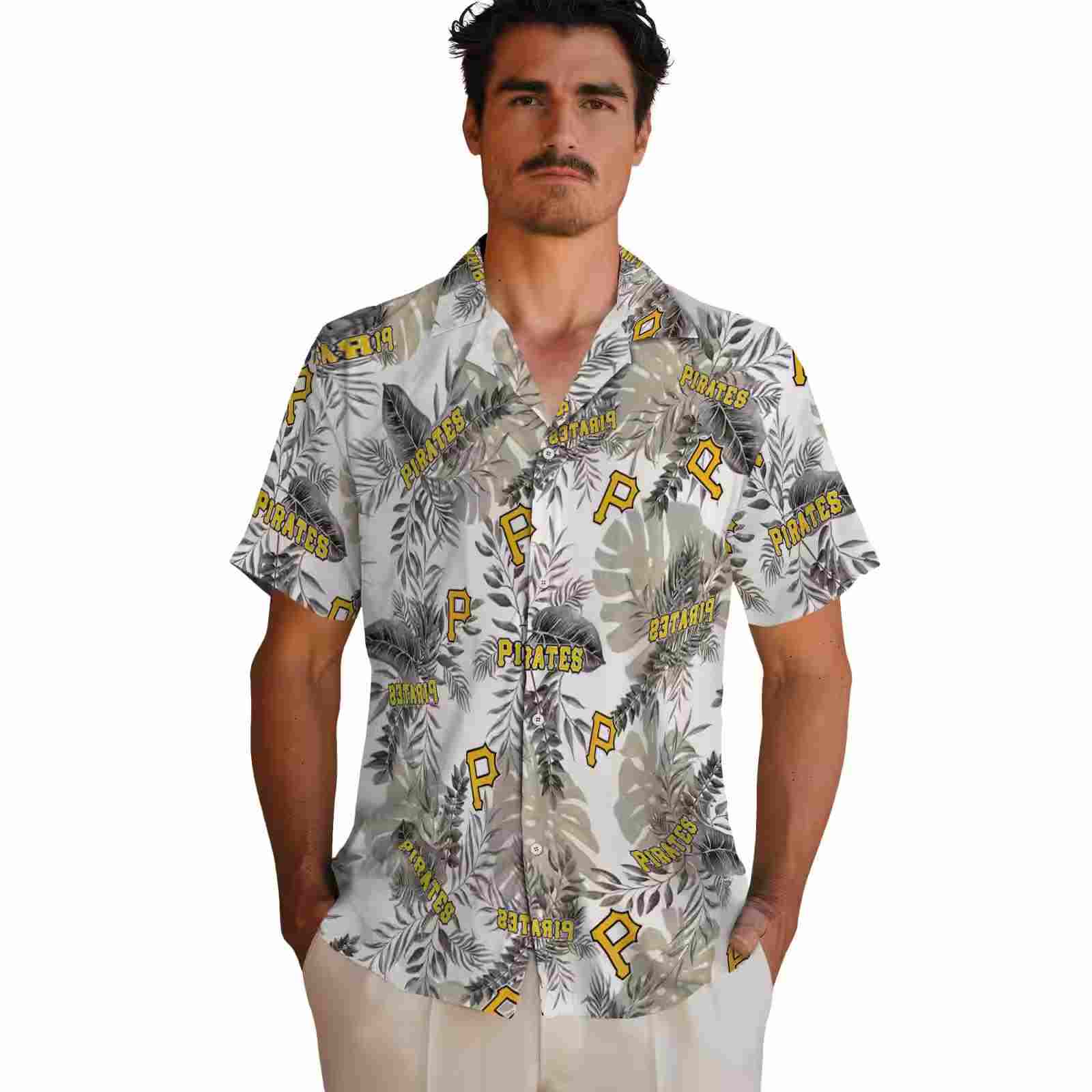 pittsburgh pirates tropical leaves black white hawaiian shirt fashion forward