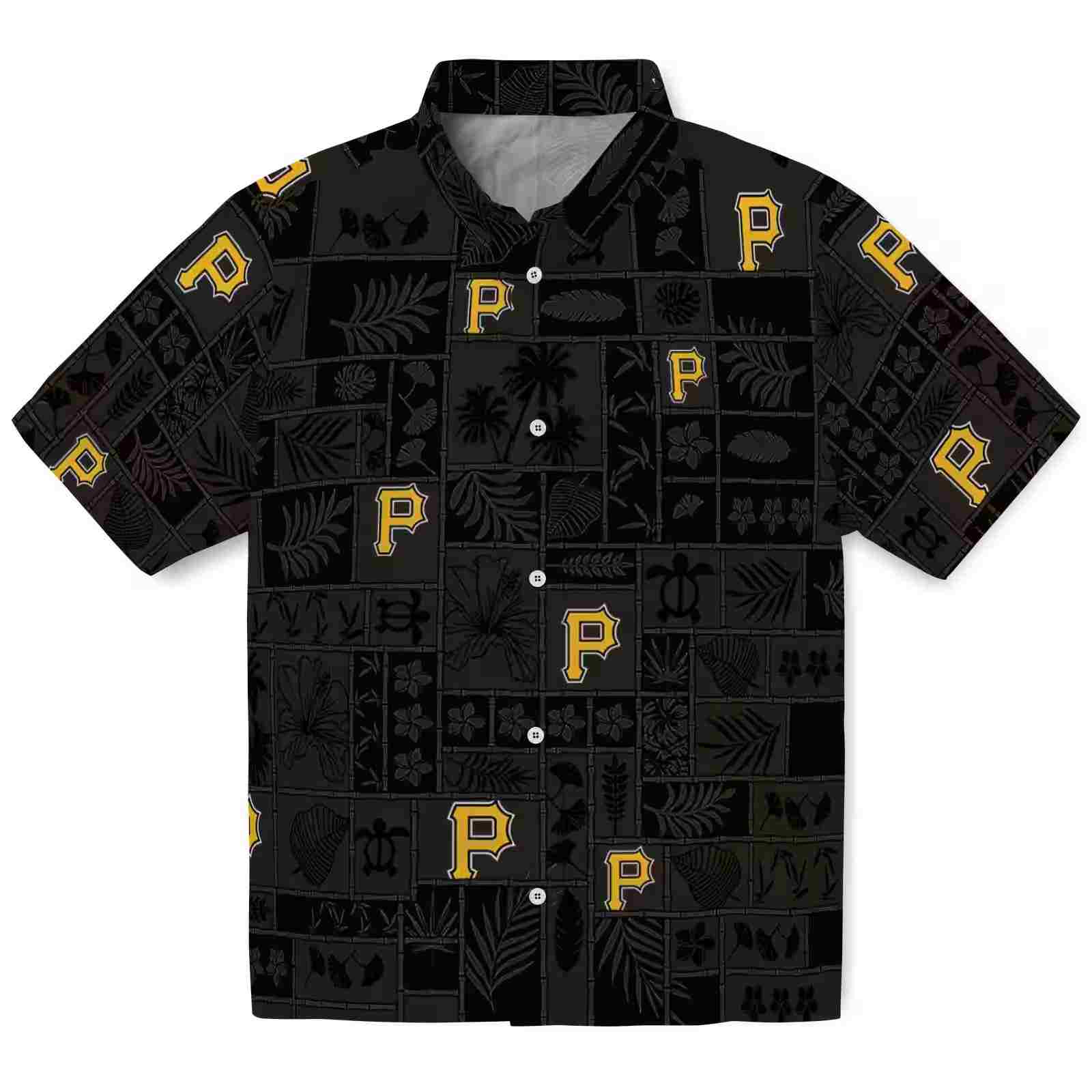 Pittsburgh Pirates Tropical Patchwork Black Hawaiian Shirt