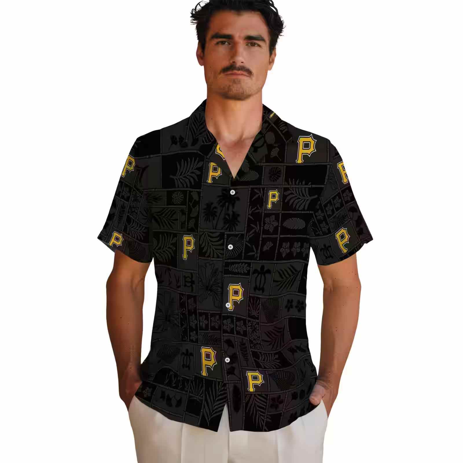 pittsburgh pirates tropical patchwork black hawaiian shirt fashion forward