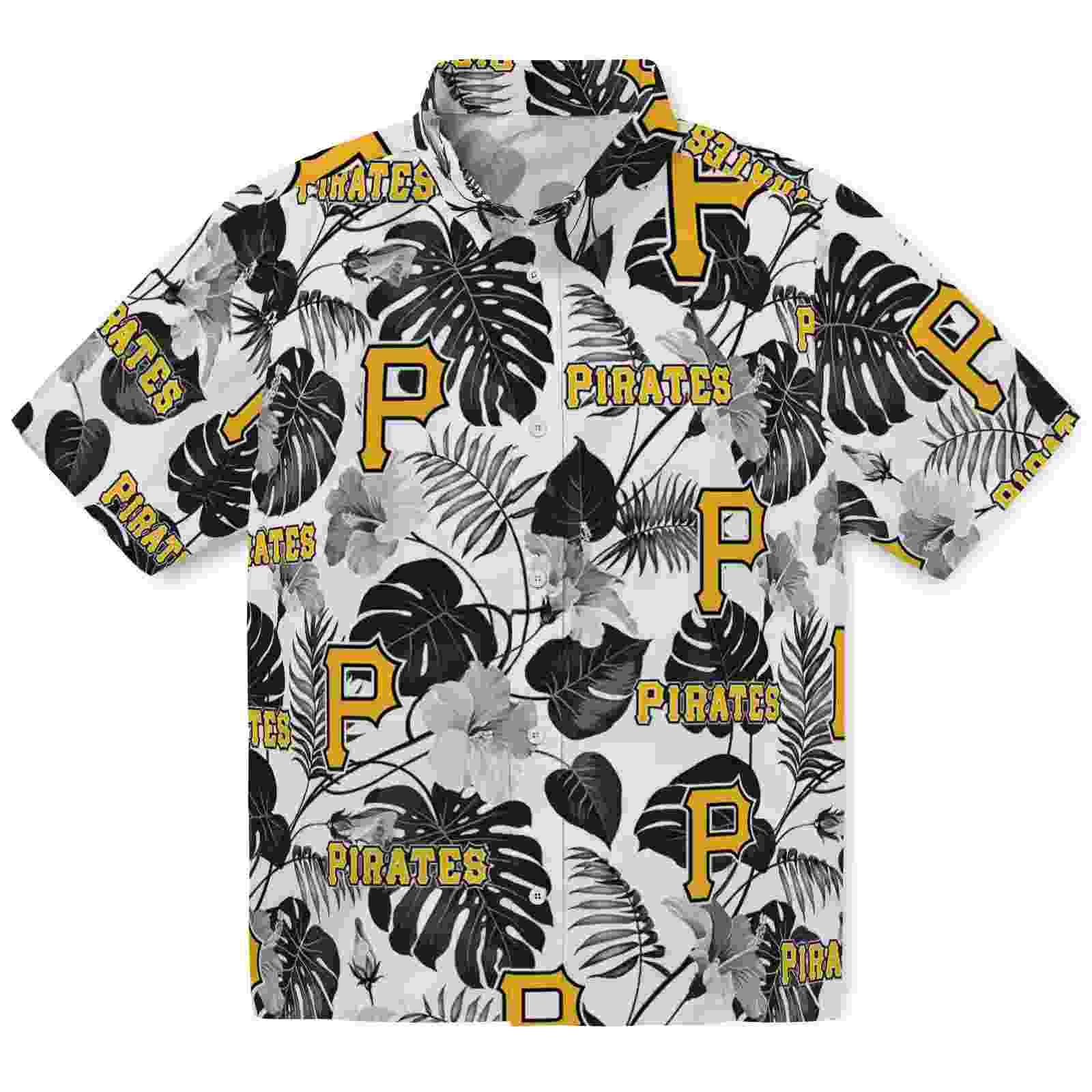 Pittsburgh Pirates Tropical Plants Black White Hawaiian Shirt