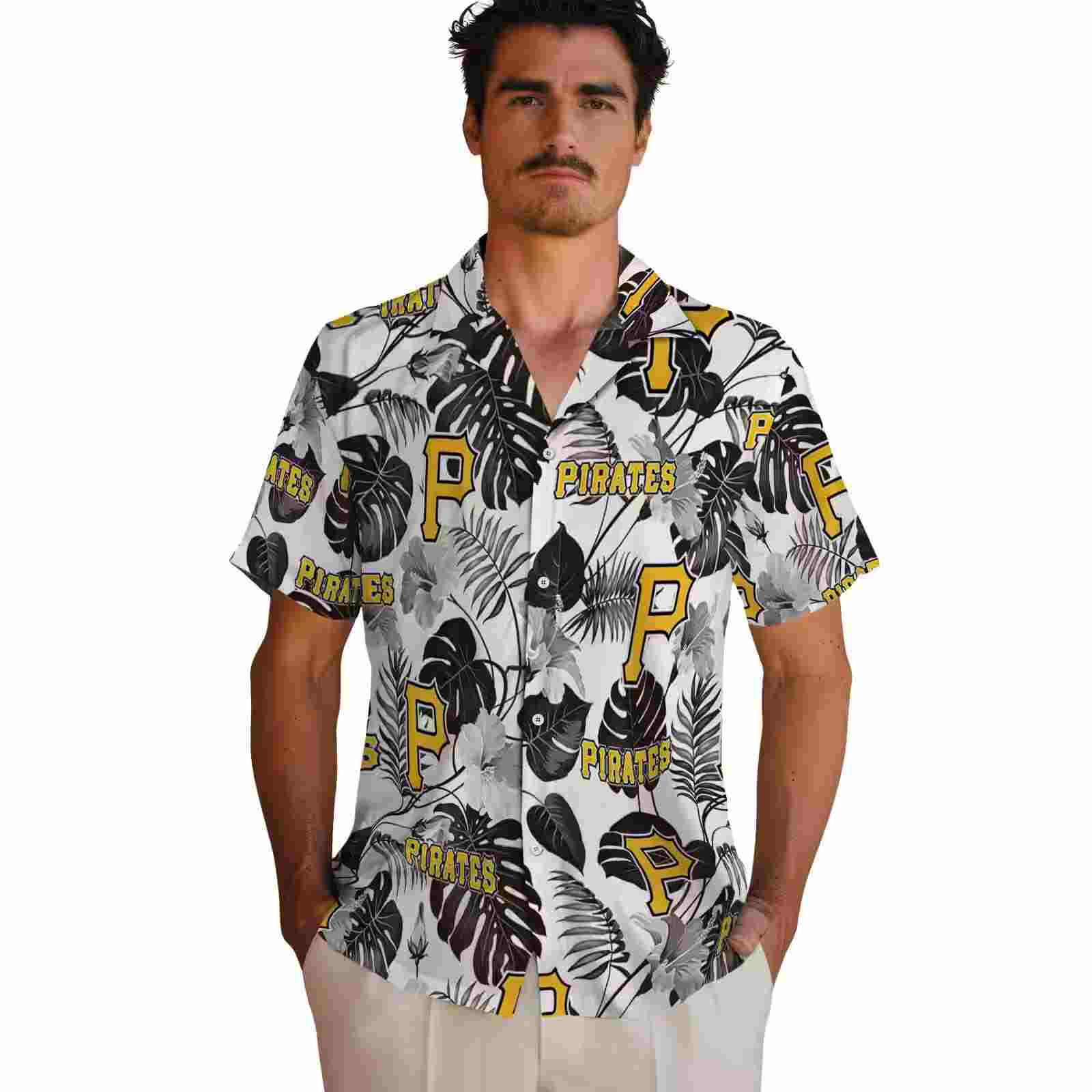 pittsburgh pirates tropical plants black white hawaiian shirt fashion forward