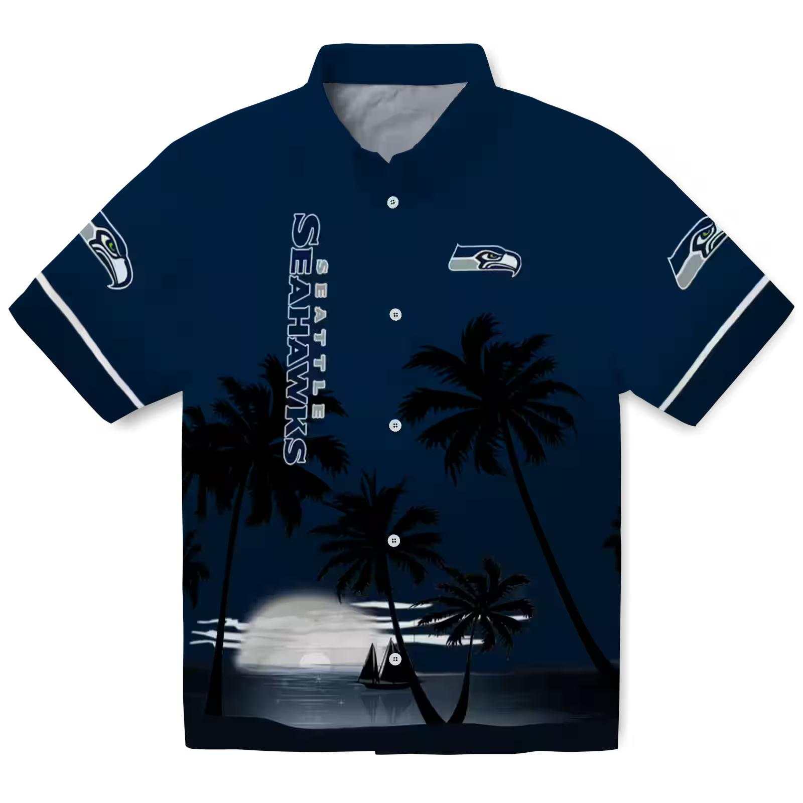 Seattle Seahawks Beach Sunset Blue Black Hawaiian Shirt