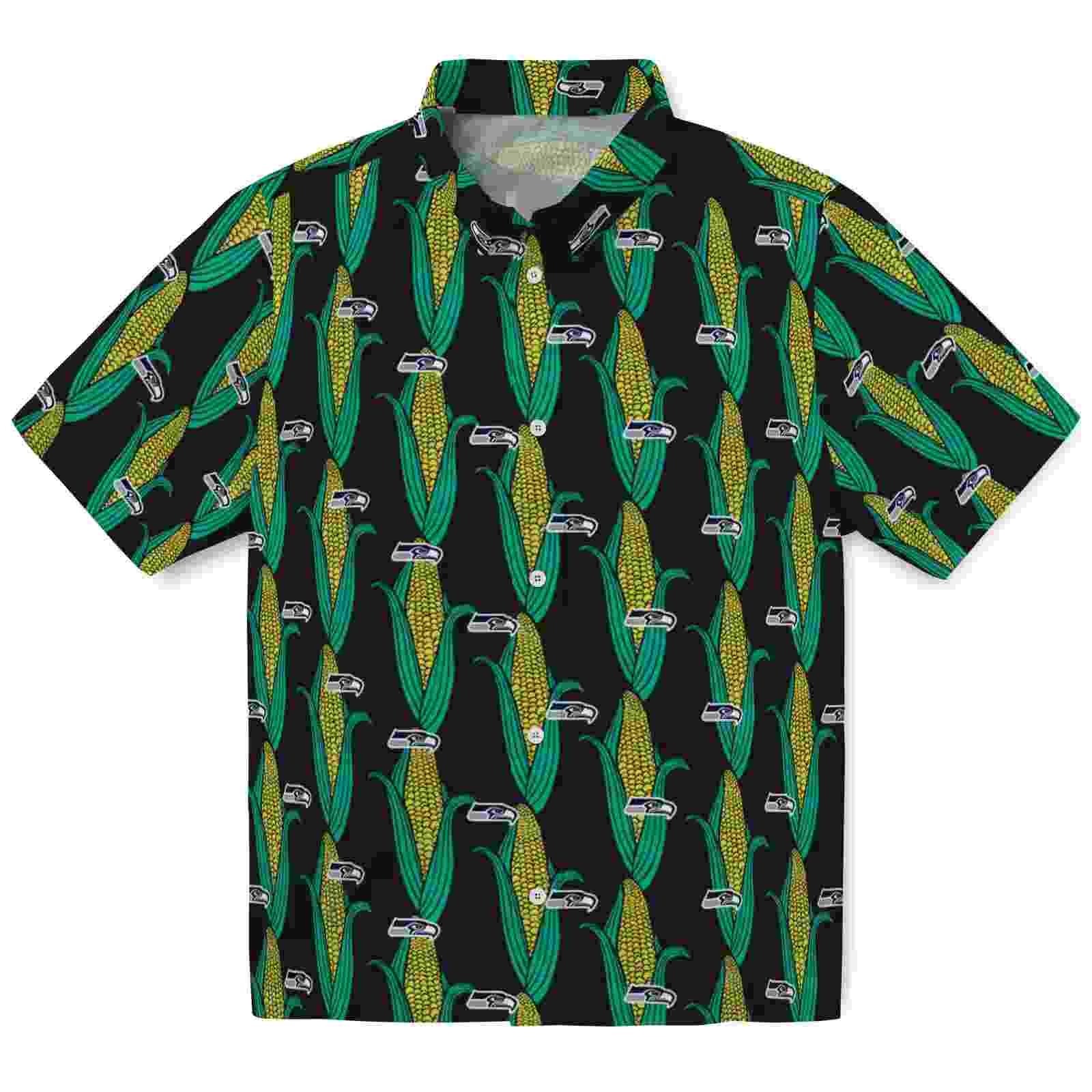 Seattle Seahawks Corn Motifs Black Green Hawaiian Shirt