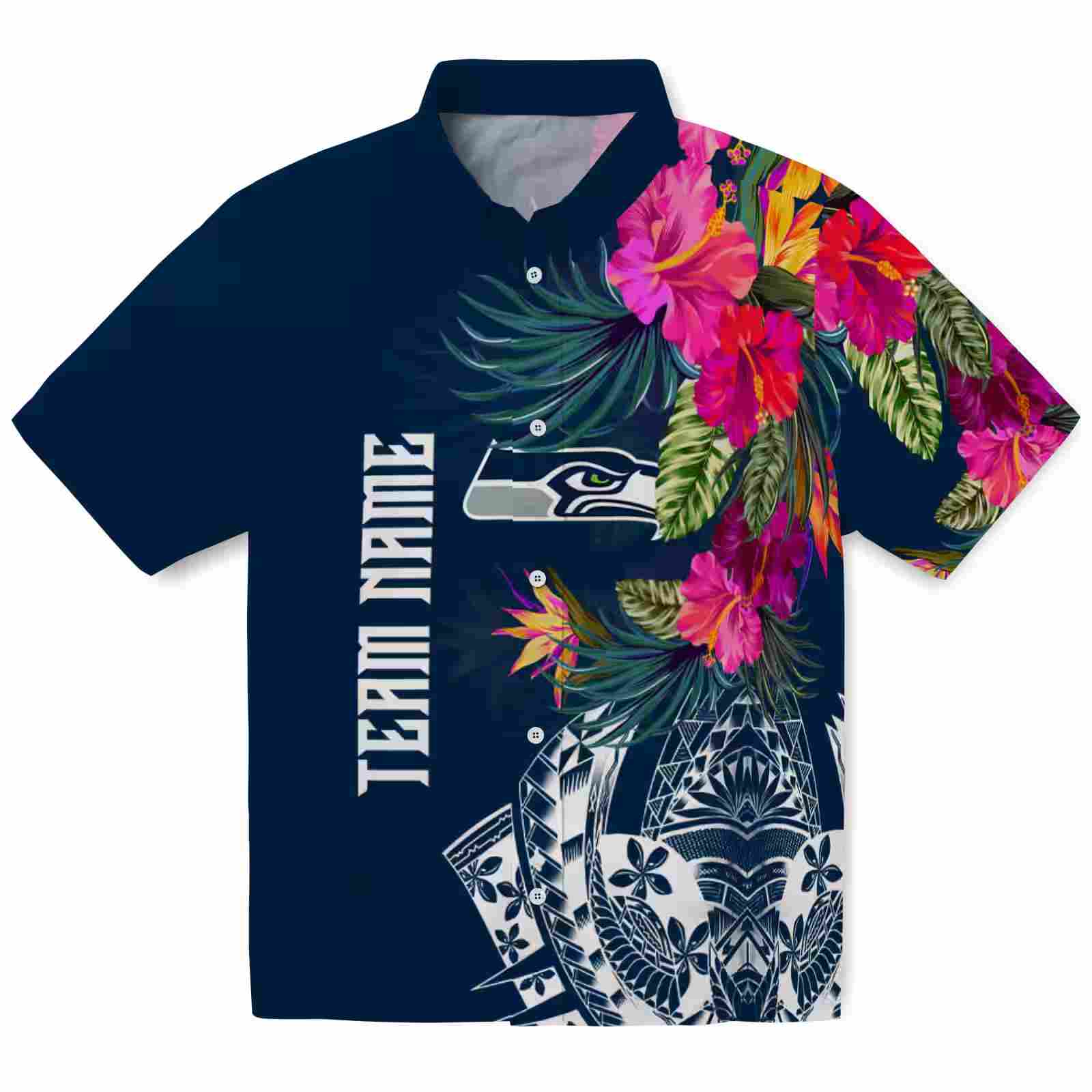 Seattle Seahawks Floral Polynesian Blue Hawaiian Shirt