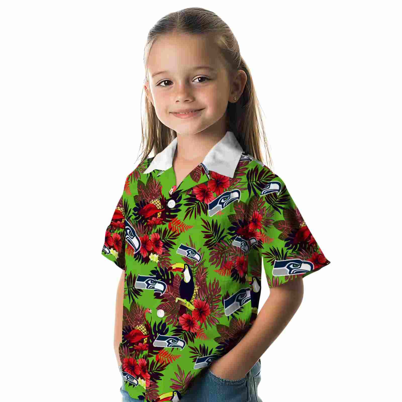seattle seahawks floral toucan blue red hawaiian shirt premium grade