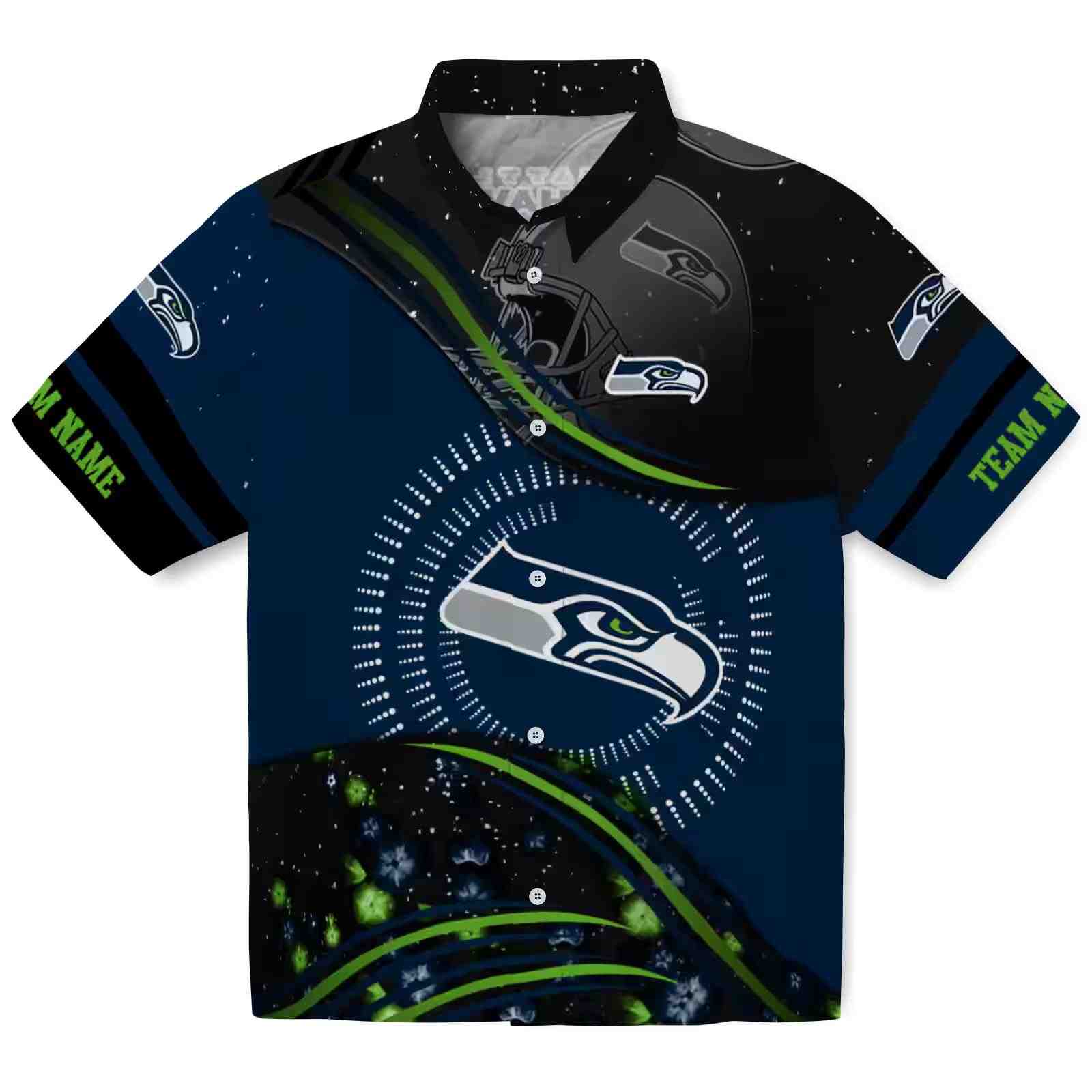 Seattle Seahawks Football Wave Blue Black Hawaiian Shirt