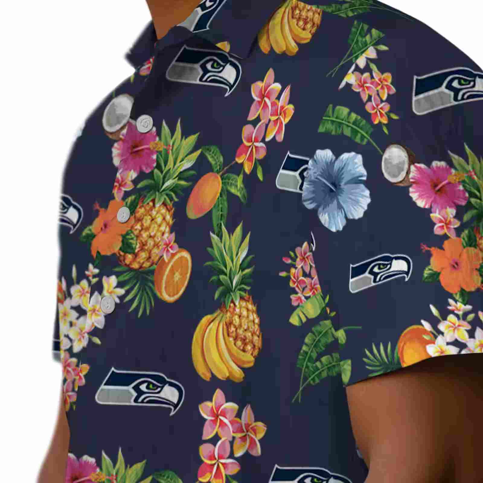 seattle seahawks hibiscus and fruit navy blue hawaiian shirt trendy