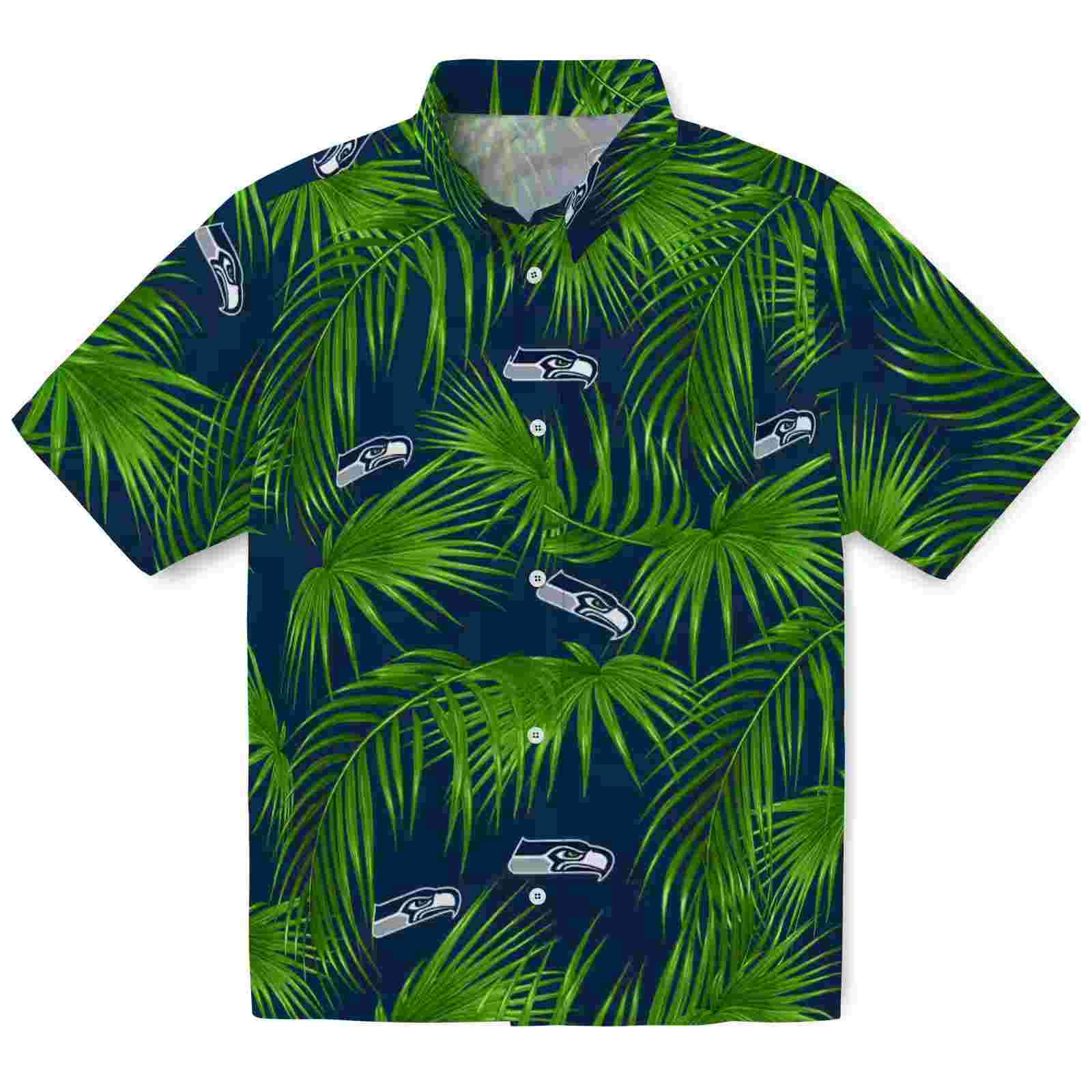 Seattle Seahawks Leafy Palms Blue Hawaiian Shirt