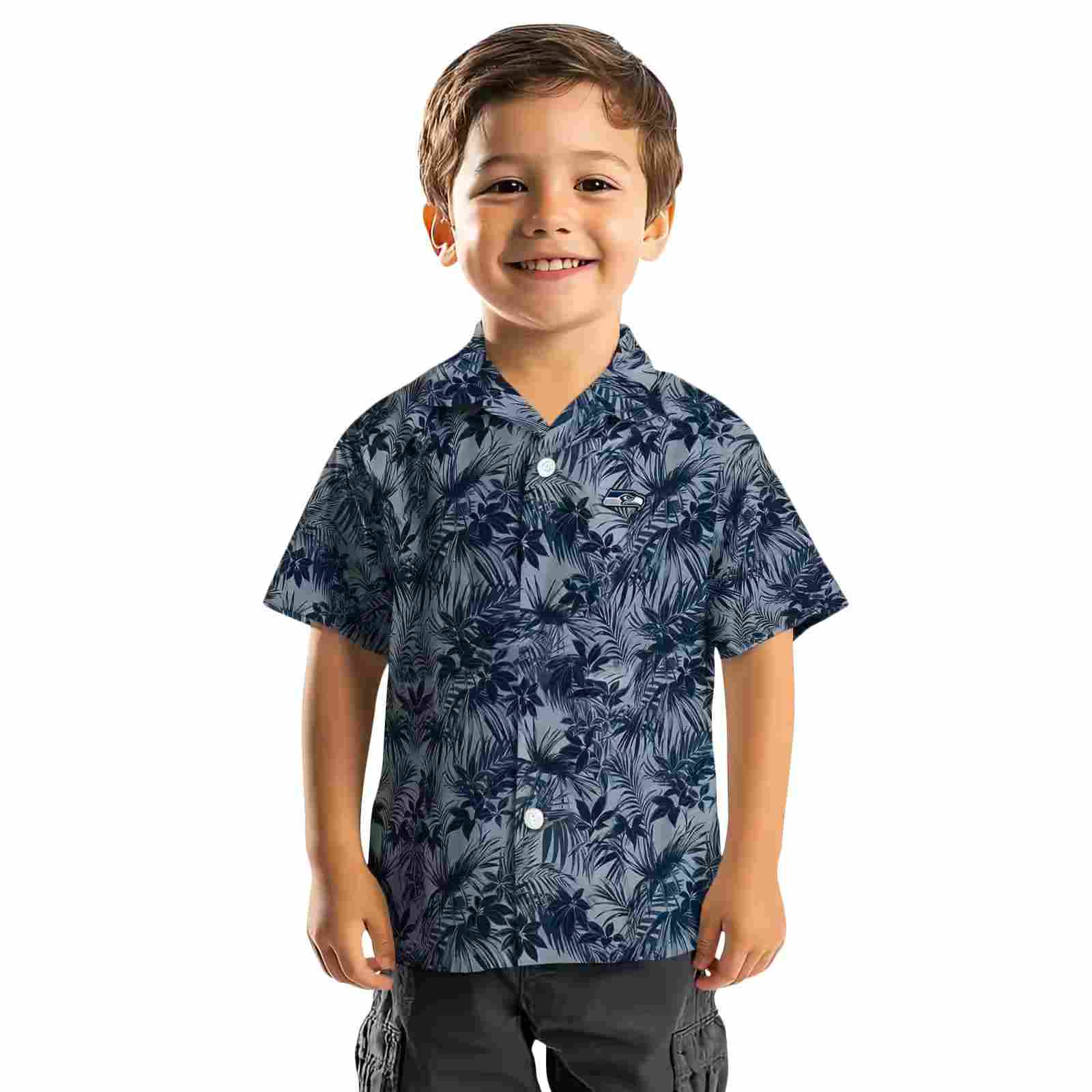 seattle seahawks leafy pattern blue hawaiian shirt top rated