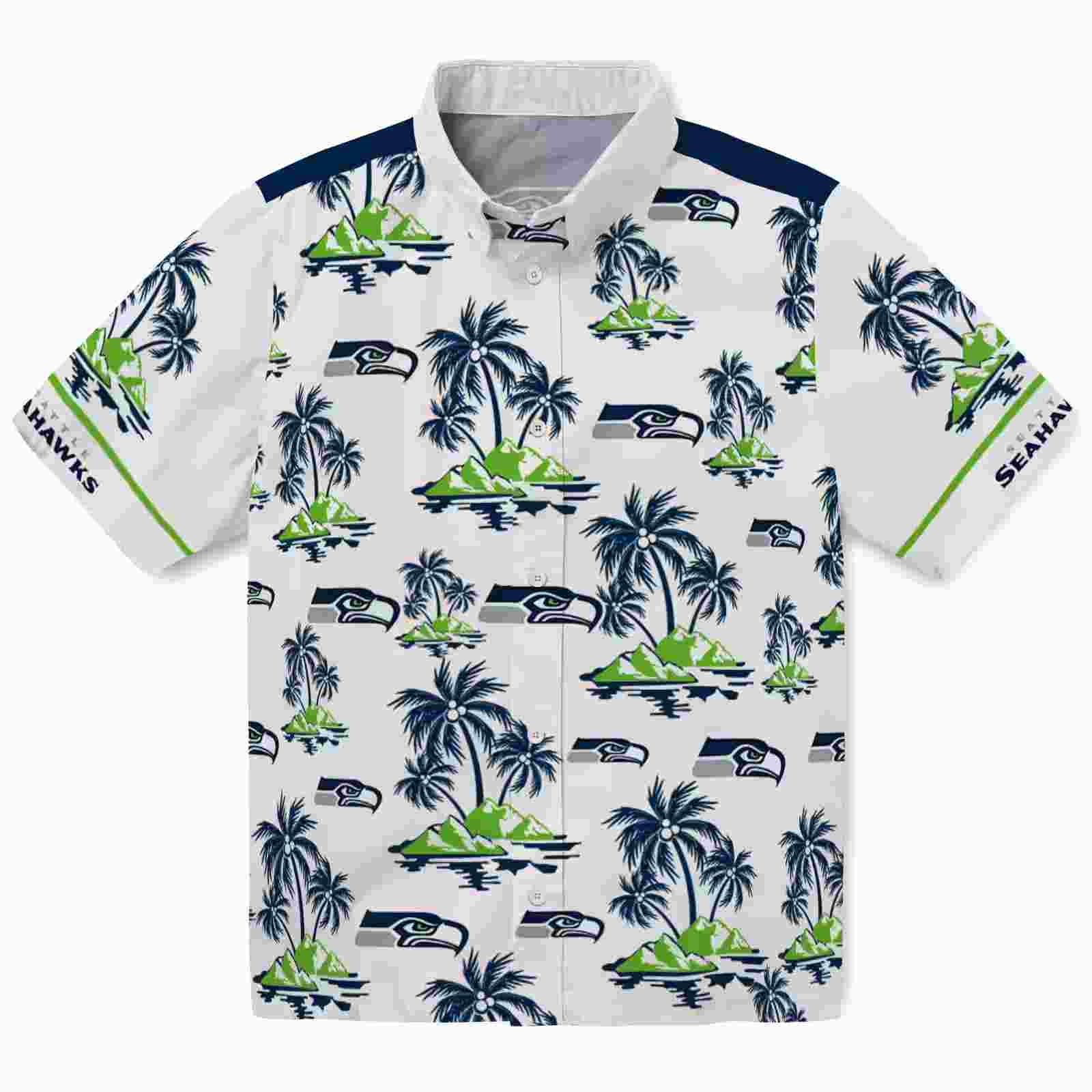 Seattle Seahawks Palm Island Print Blue White Hawaiian Shirt