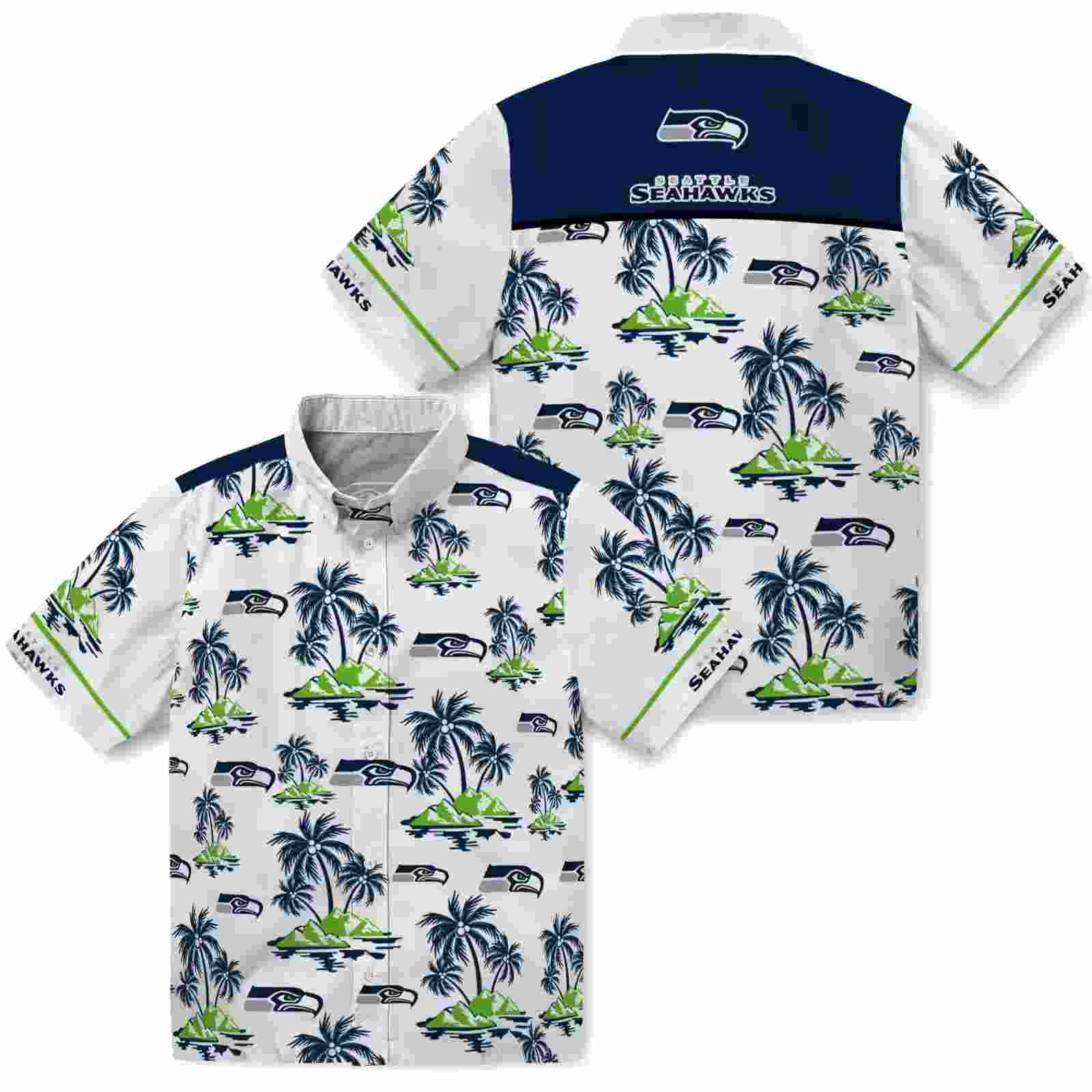 seattle seahawks palm island print blue white hawaiian shirt high quality