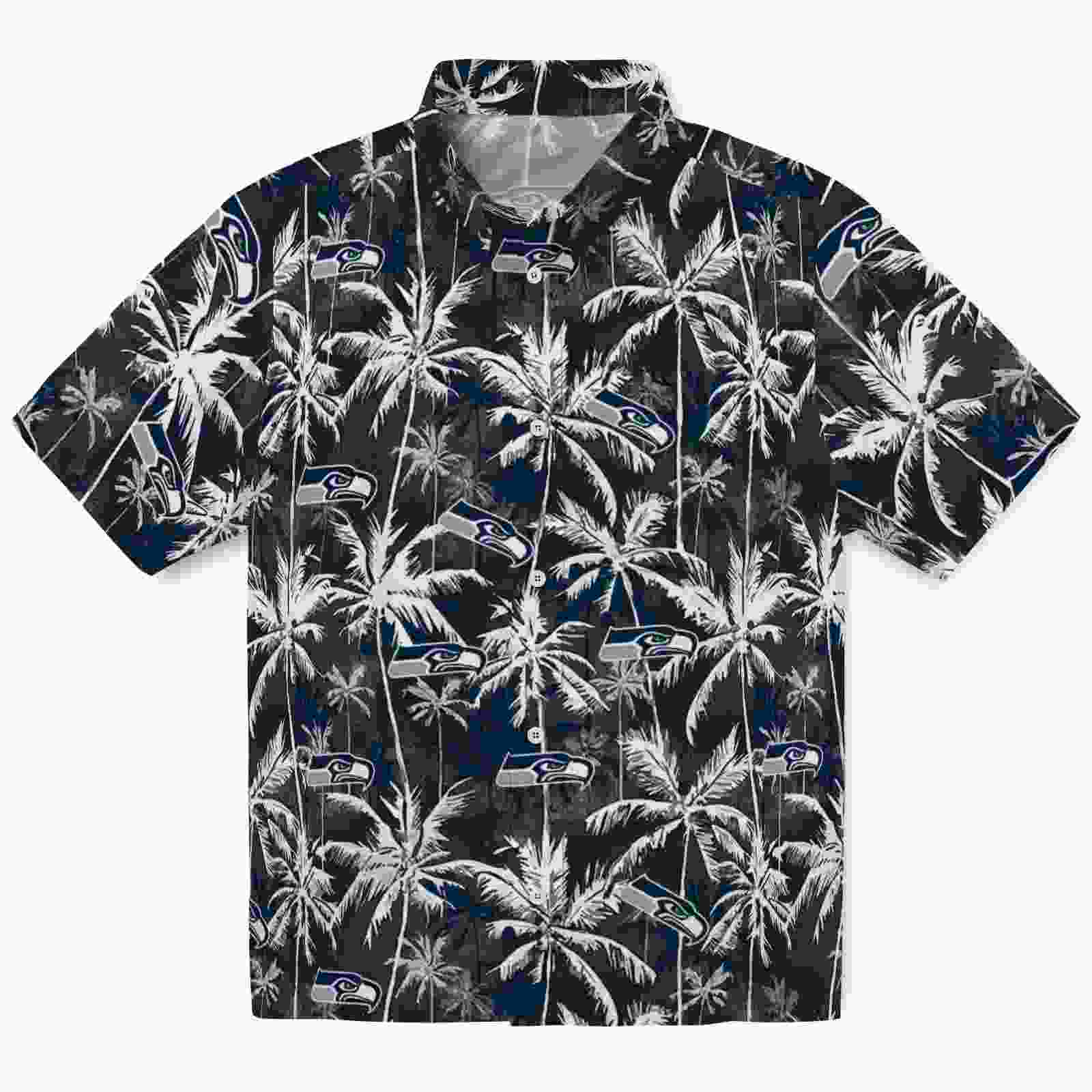 Seattle Seahawks Palm Pattern Blue Black Hawaiian Shirt