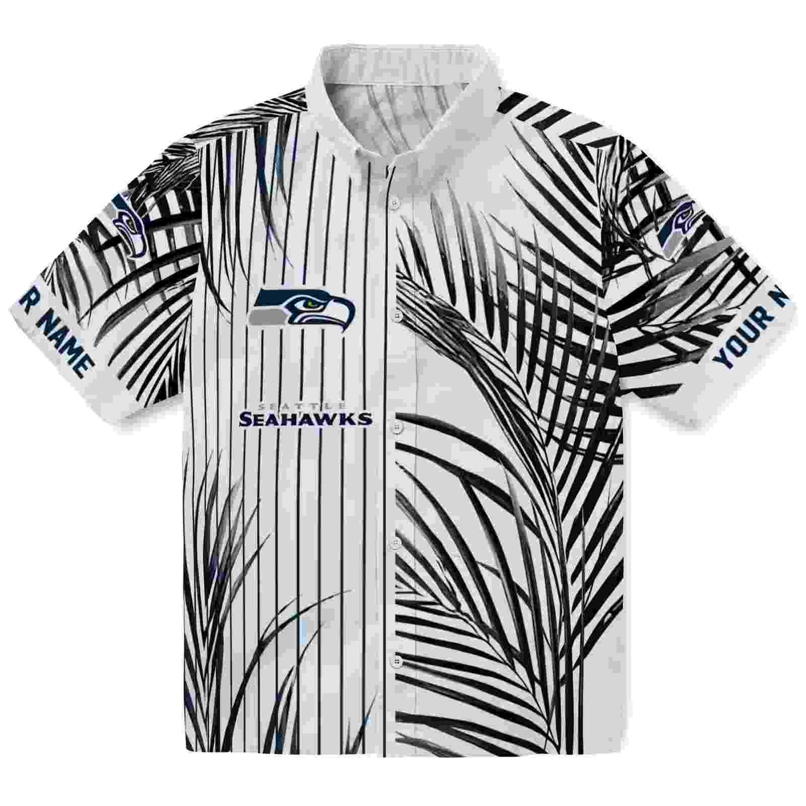 Seattle Seahawks Palm Stripes Blue Black White Hawaiian Shirt