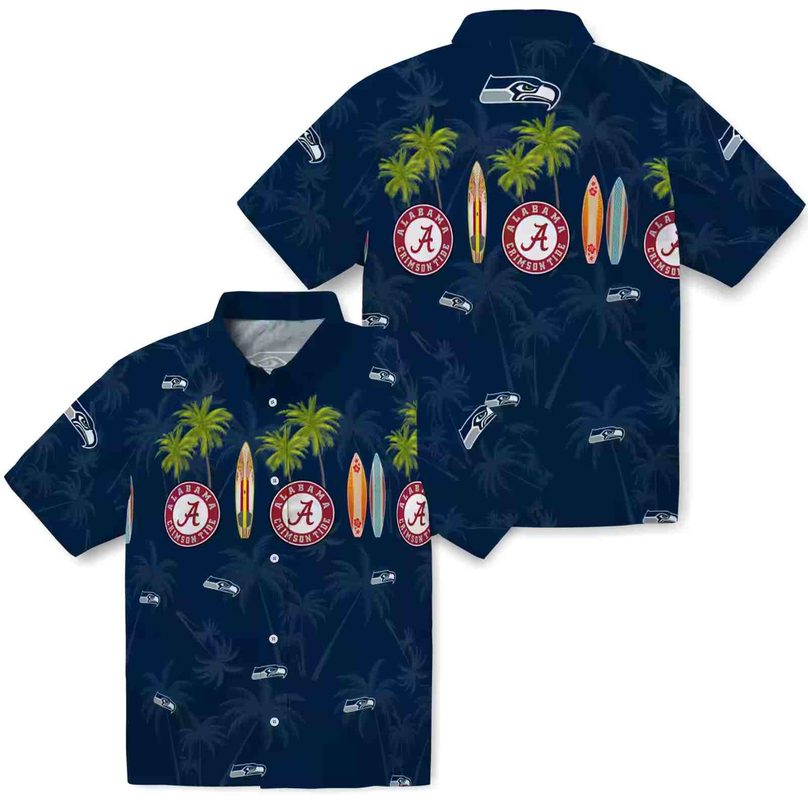 seattle seahawks surfboard palm blue hawaiian shirt high quality