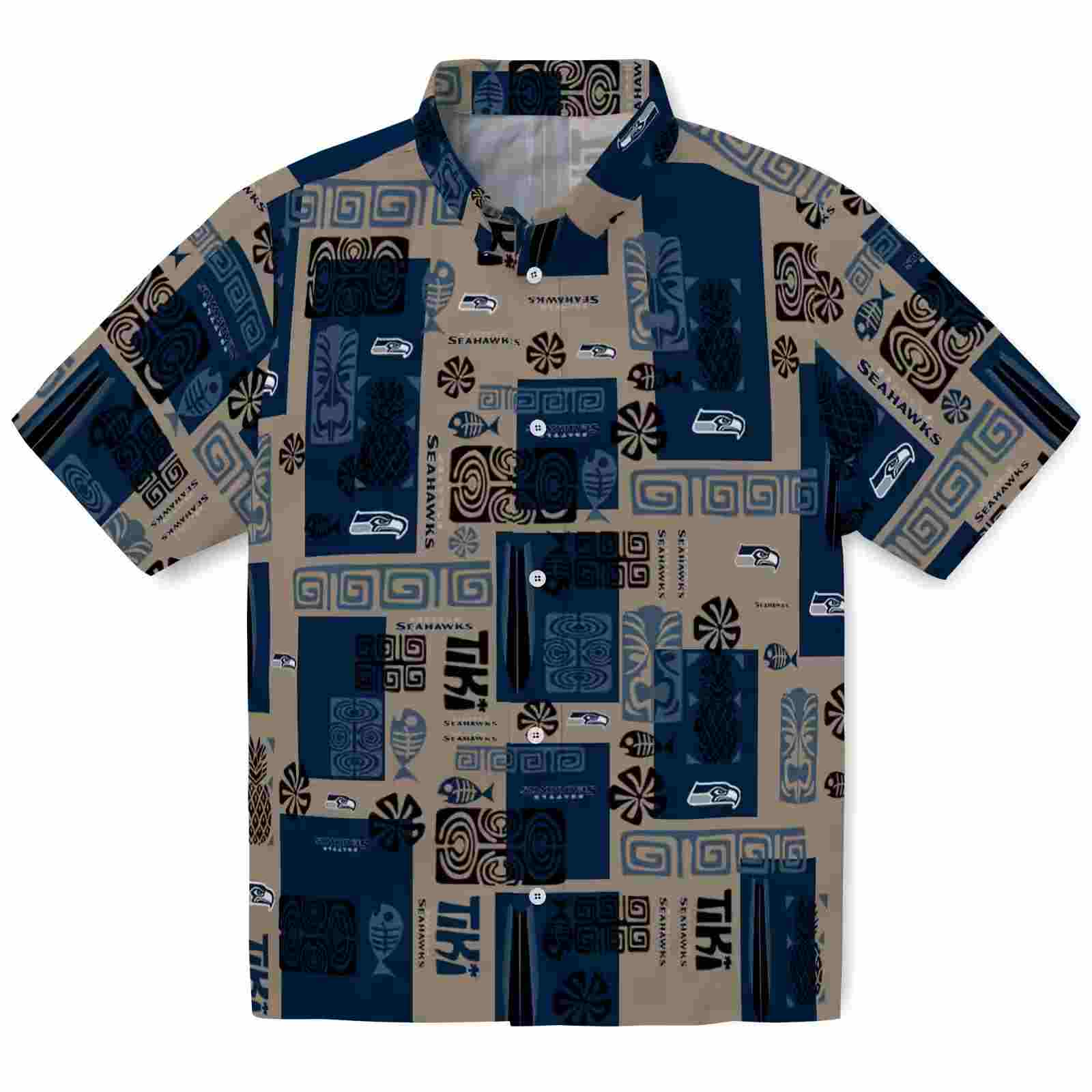 Seattle Seahawks Tribal Symbols Blue Hawaiian Shirt