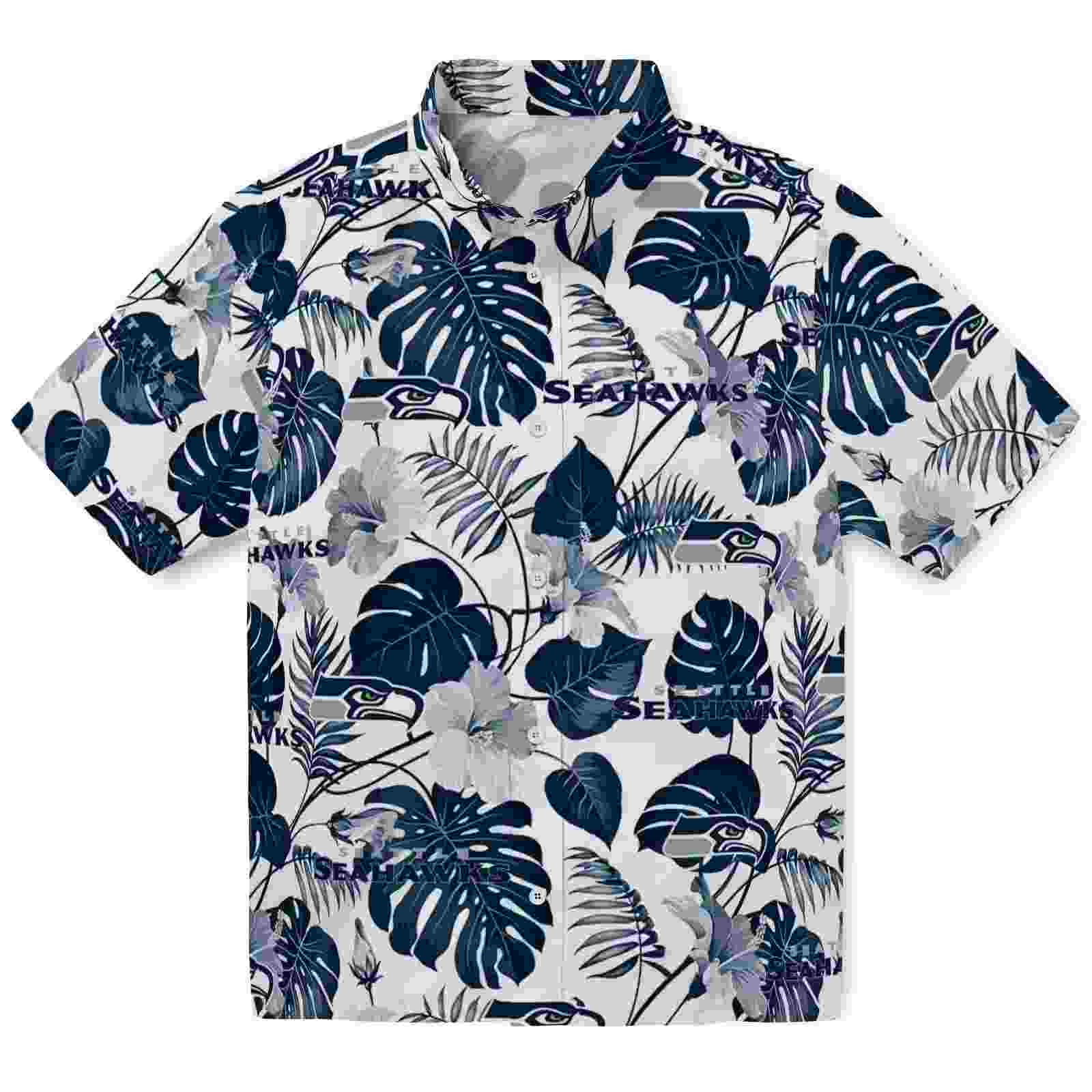 Seattle Seahawks Tropical Plants Blue White Hawaiian Shirt