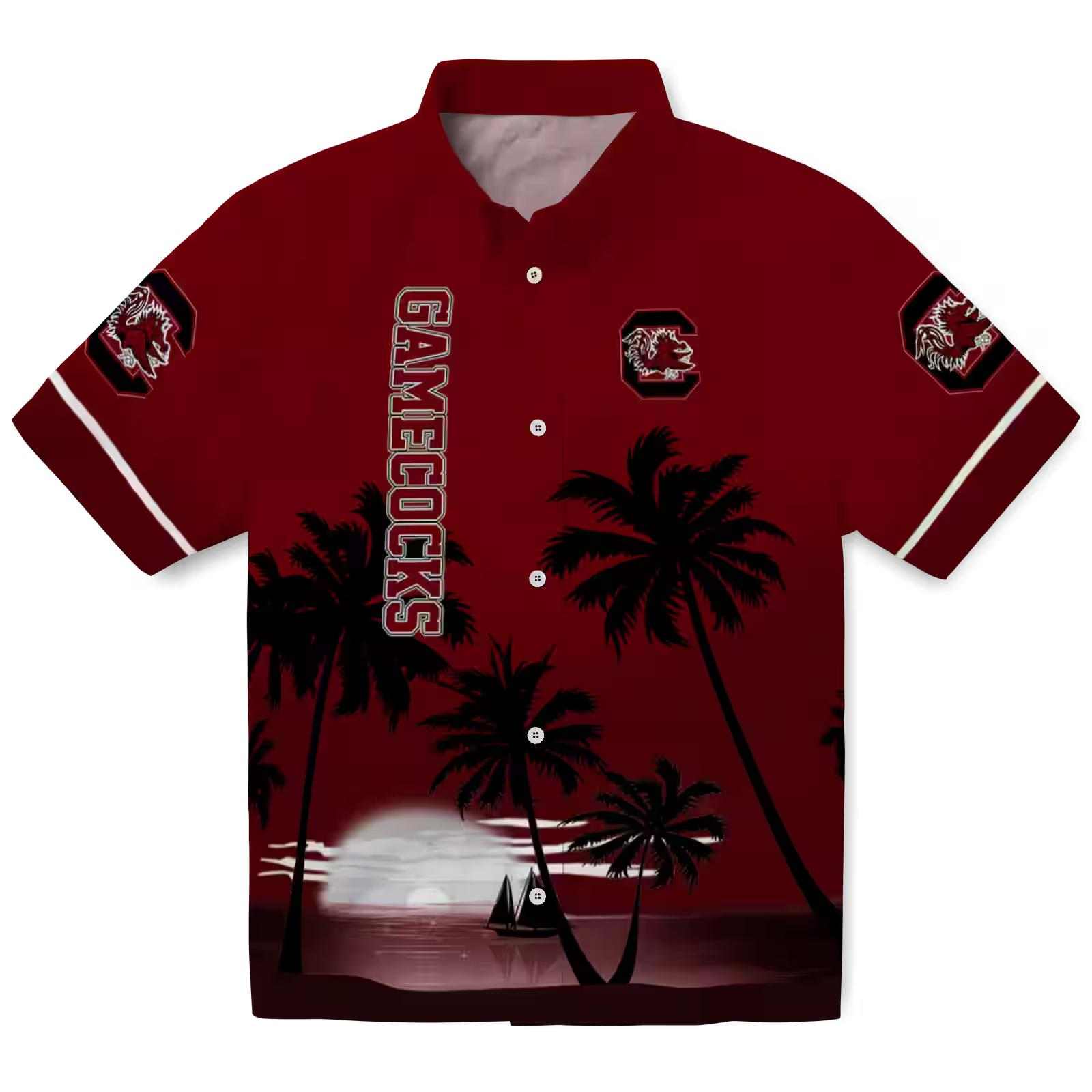 South Carolina Gamecocks Beach Sunset Garnet Black Hawaiian Shirt