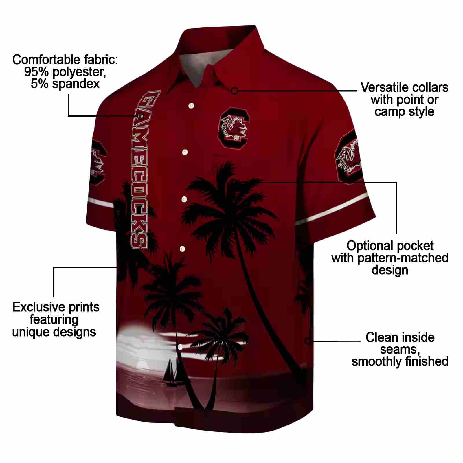 south carolina gamecocks beach sunset garnet black hawaiian shirt new arrival