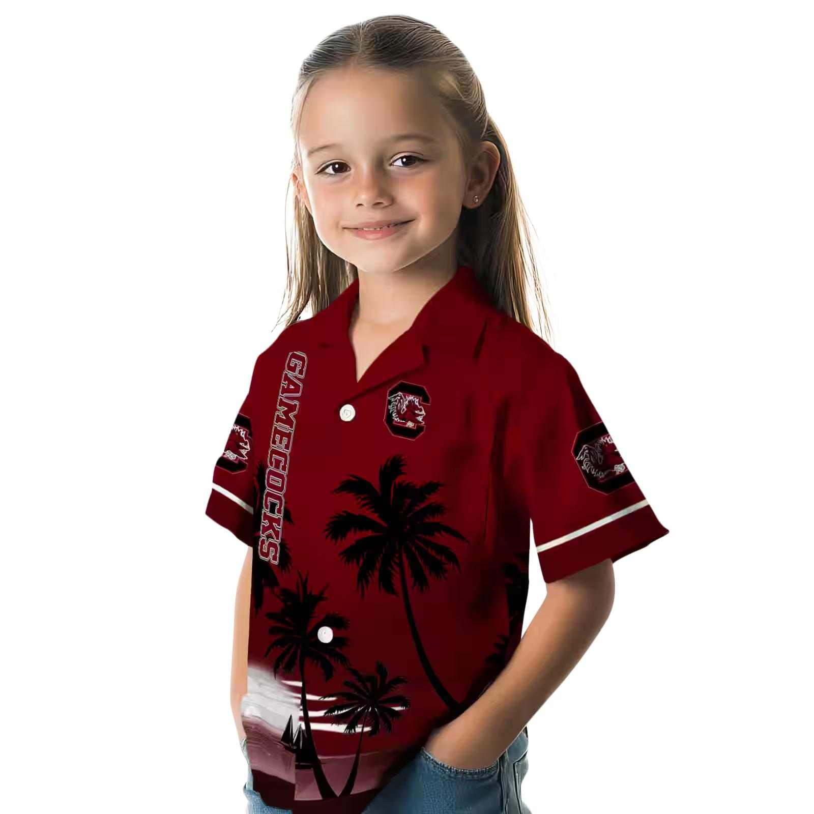 south carolina gamecocks beach sunset garnet black hawaiian shirt premium grade