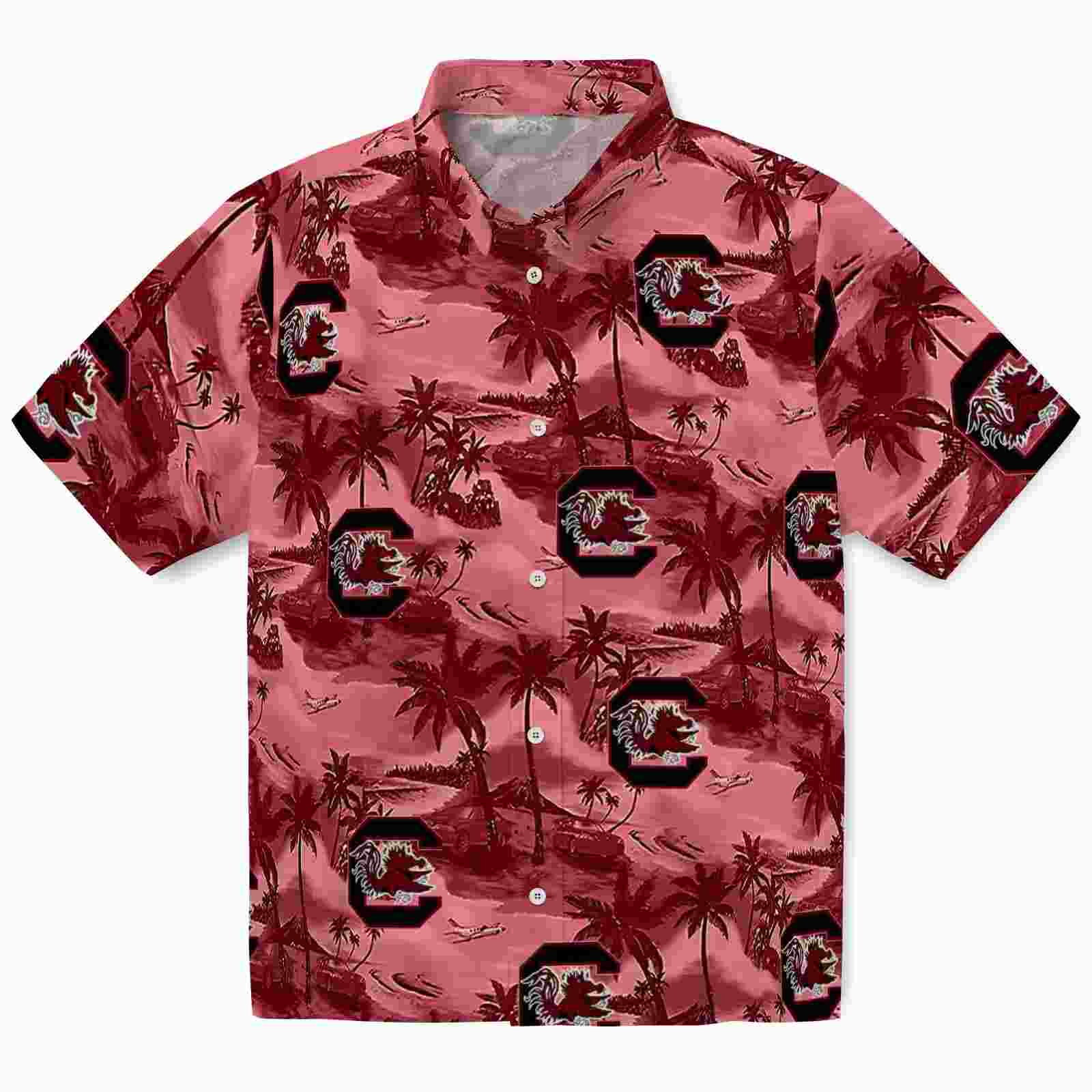 South Carolina Gamecocks Coastal Palms Garnet Hawaiian Shirt