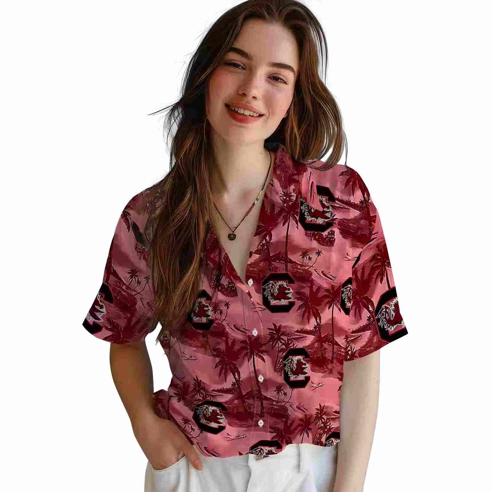 south carolina gamecocks coastal palms garnet hawaiian shirt latest model