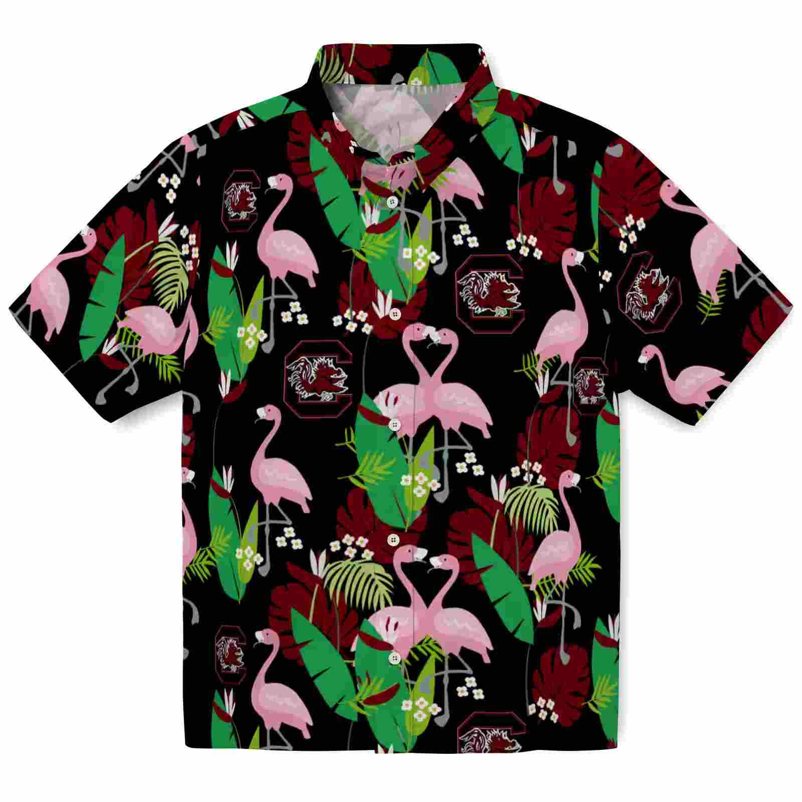 South Carolina Gamecocks Flamingo Foliage Garnet Green Hawaiian Shirt