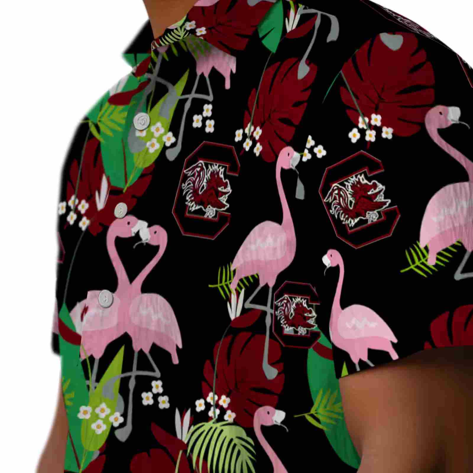 south carolina gamecocks flamingo foliage garnet green hawaiian shirt trendy