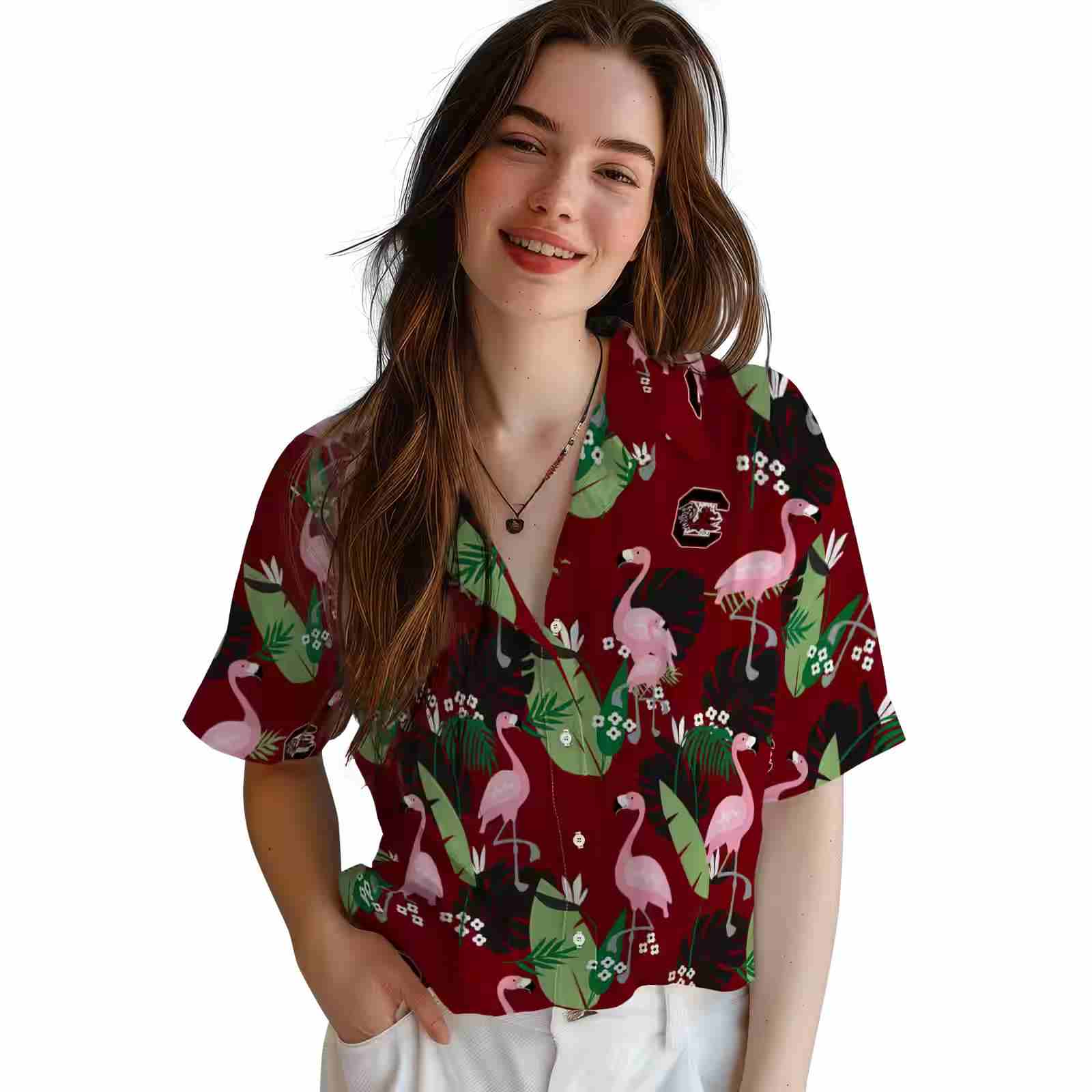 south carolina gamecocks flamingo leaf motif garnet hawaiian shirt latest model