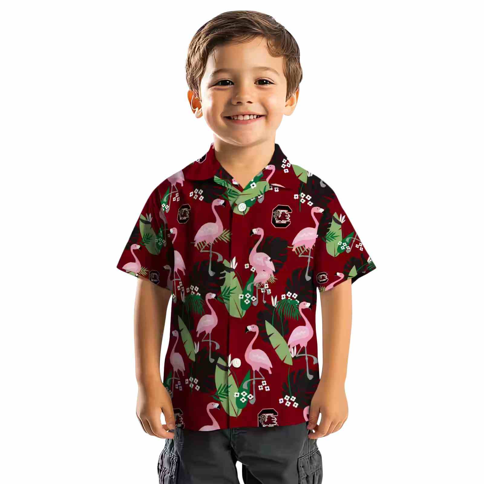 south carolina gamecocks flamingo leaf motif garnet hawaiian shirt top rated