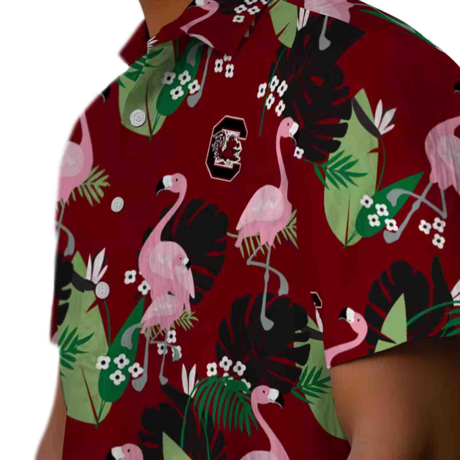 south carolina gamecocks flamingo leaf motif garnet hawaiian shirt trendy