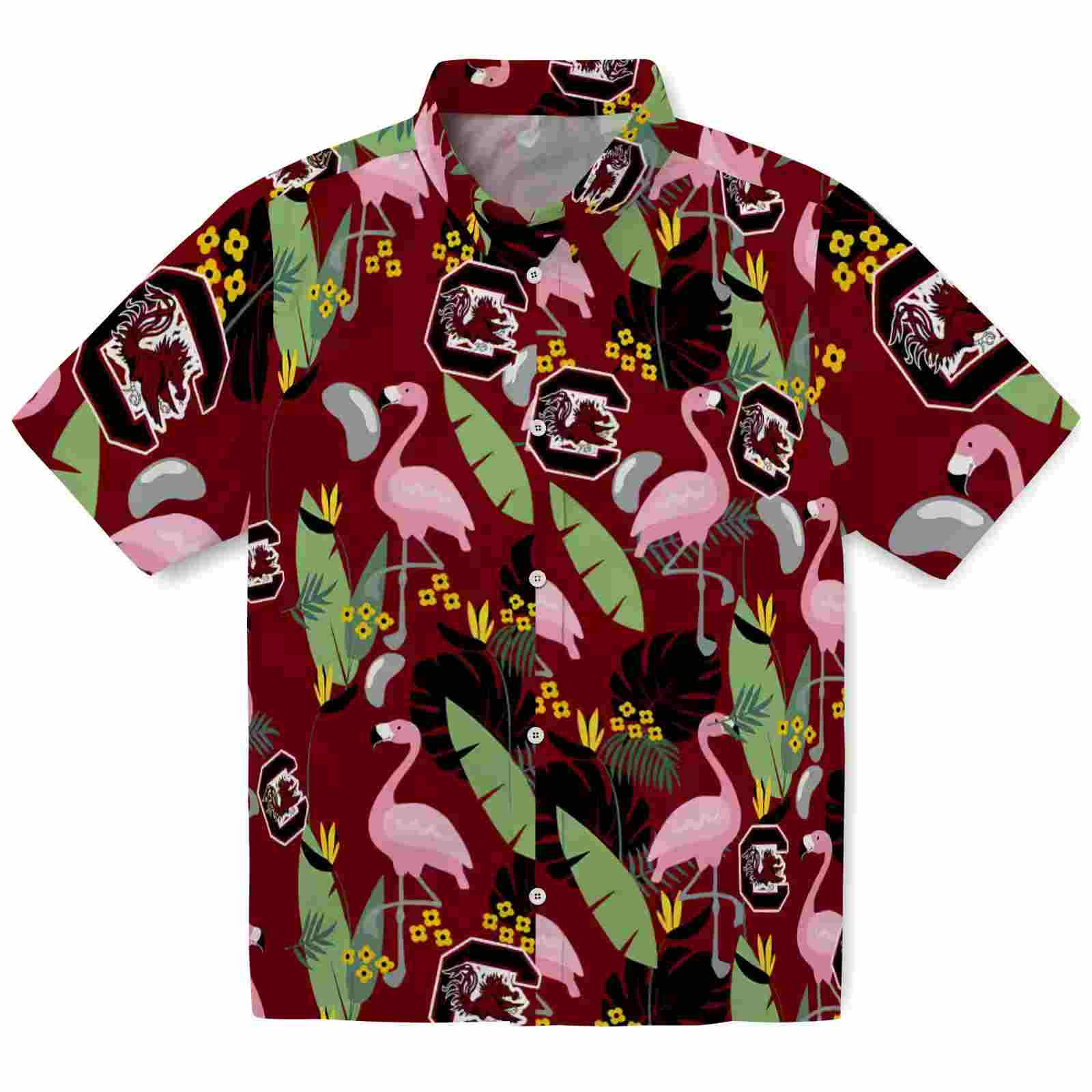 South Carolina Gamecocks Flamingo Leaves Garnet Hawaiian Shirt