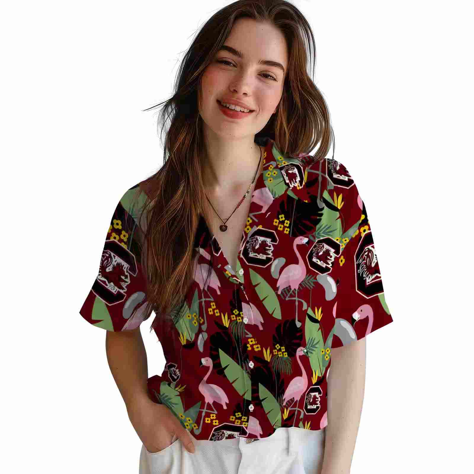 south carolina gamecocks flamingo leaves garnet hawaiian shirt latest model