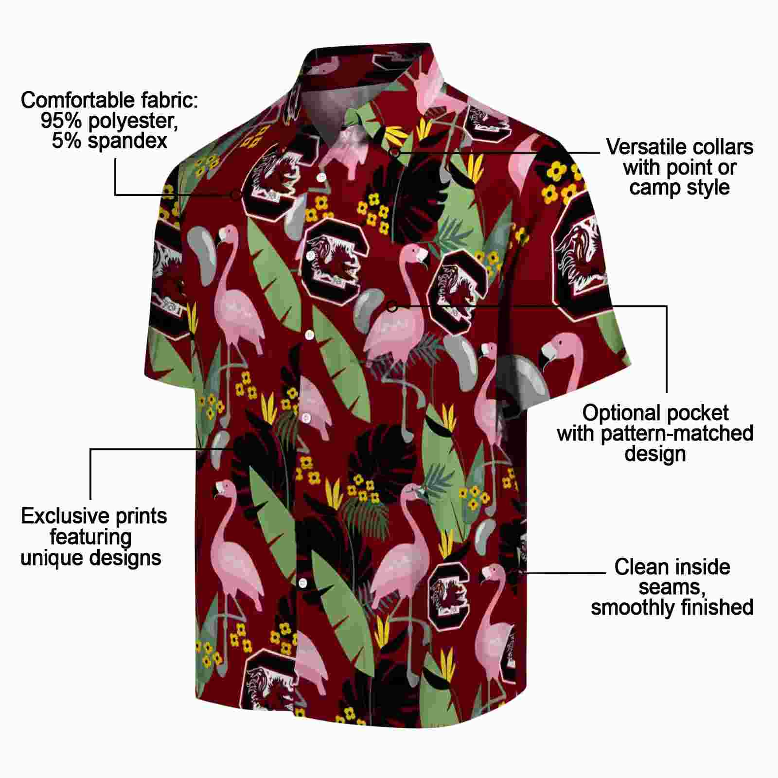 south carolina gamecocks flamingo leaves garnet hawaiian shirt new arrival