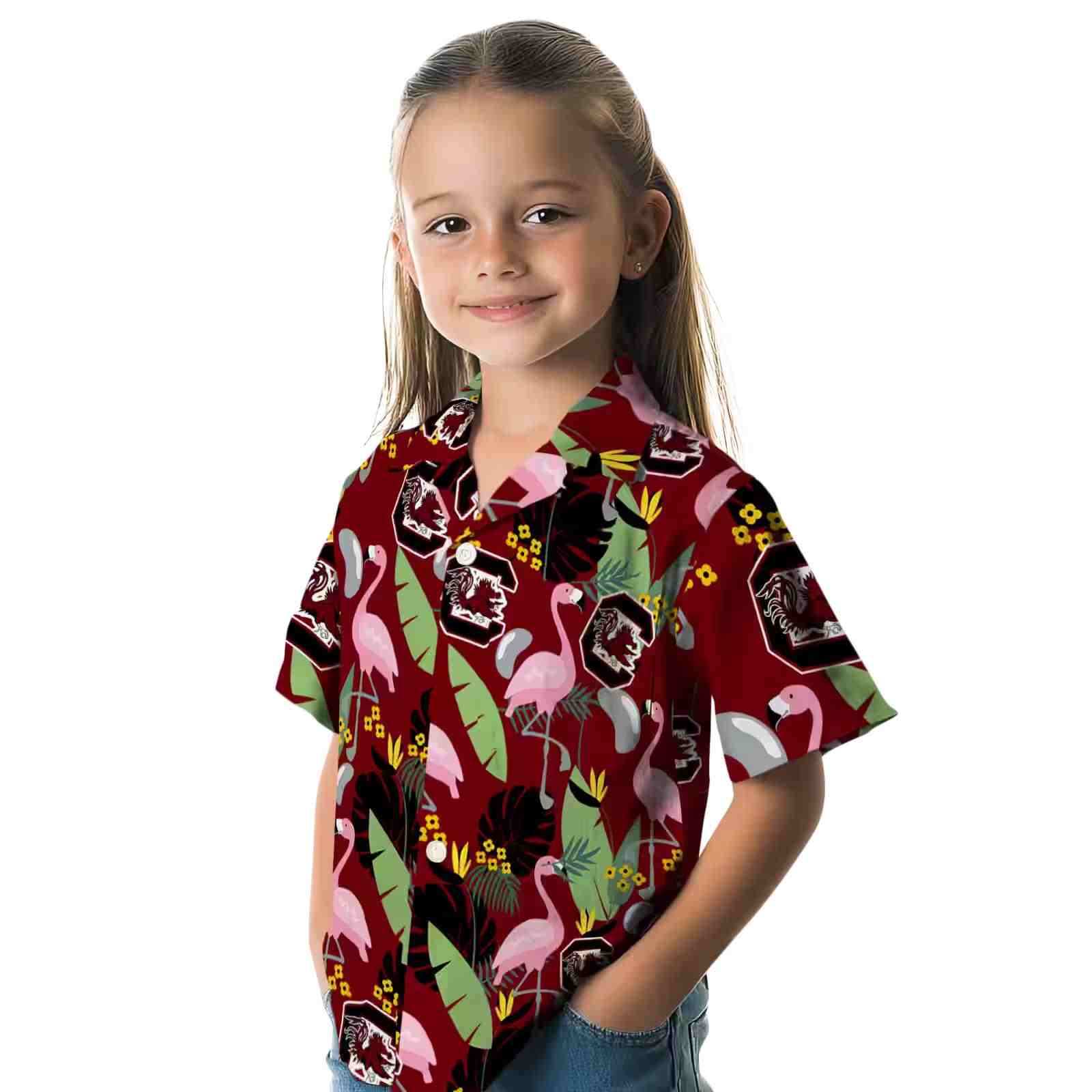 south carolina gamecocks flamingo leaves garnet hawaiian shirt premium grade